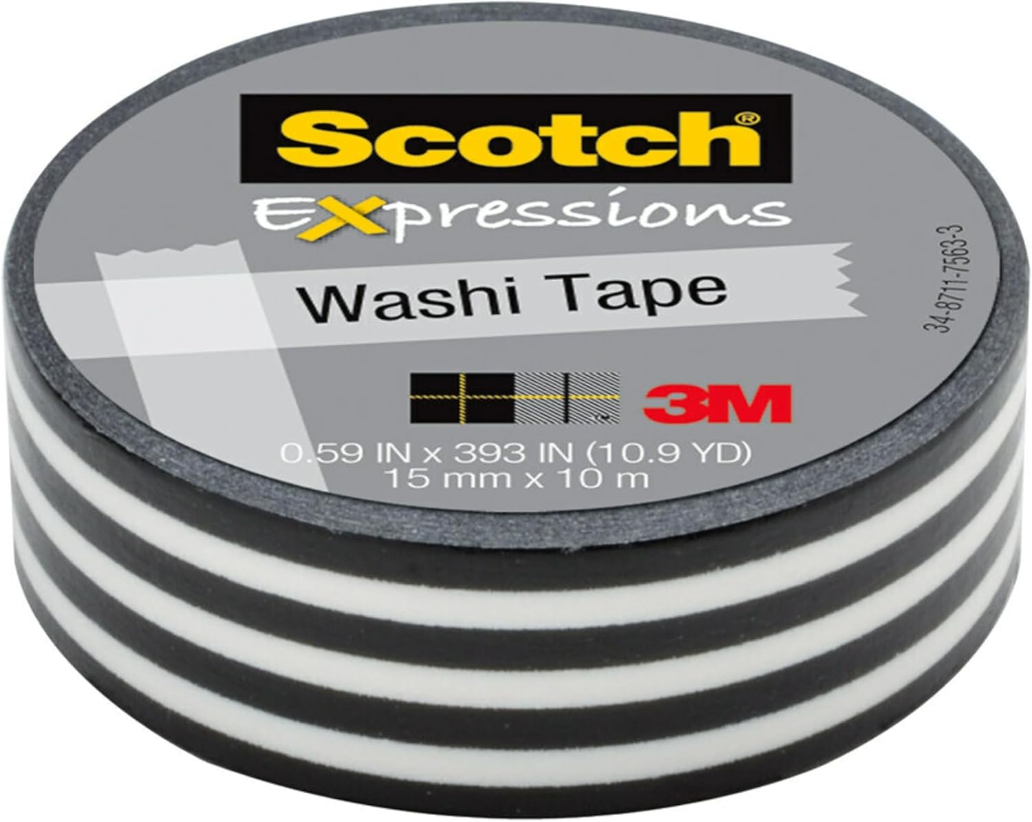 Scotch Expressions Washi Tape, Arts and Crafts Tape, .59 in x 393 in, Black Stripe, 6 Rolls