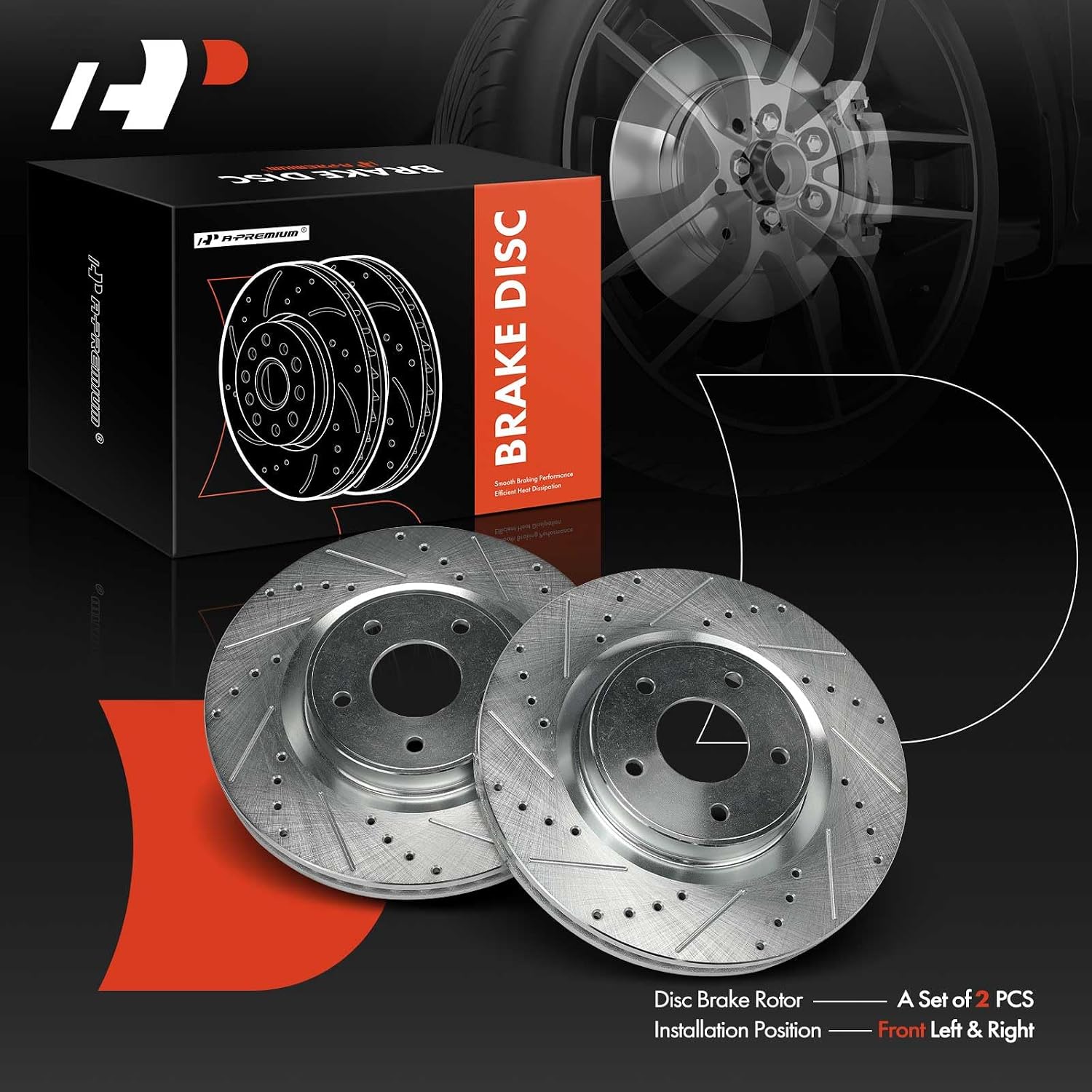 A-Premium 12.6 inch (320mm) Front Drilled and Slotted Disc Brake Rotors Compatible with Select Nissan and Infiniti Models - Murano, Pathfinder, 370Z, Z, QX60, Q50, QX50, Q60, JX35, 2-PC Set