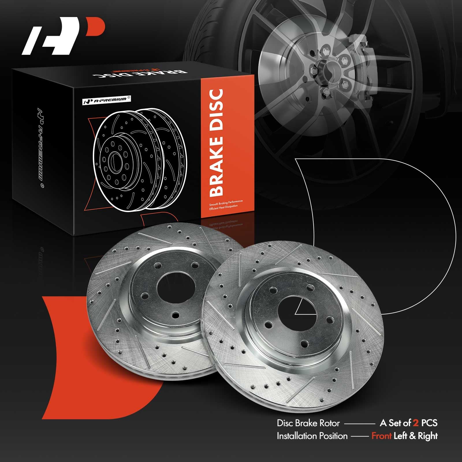 APremium 12.6 inch (320mm) Front Drilled and Slotted Disc Brake Rotors