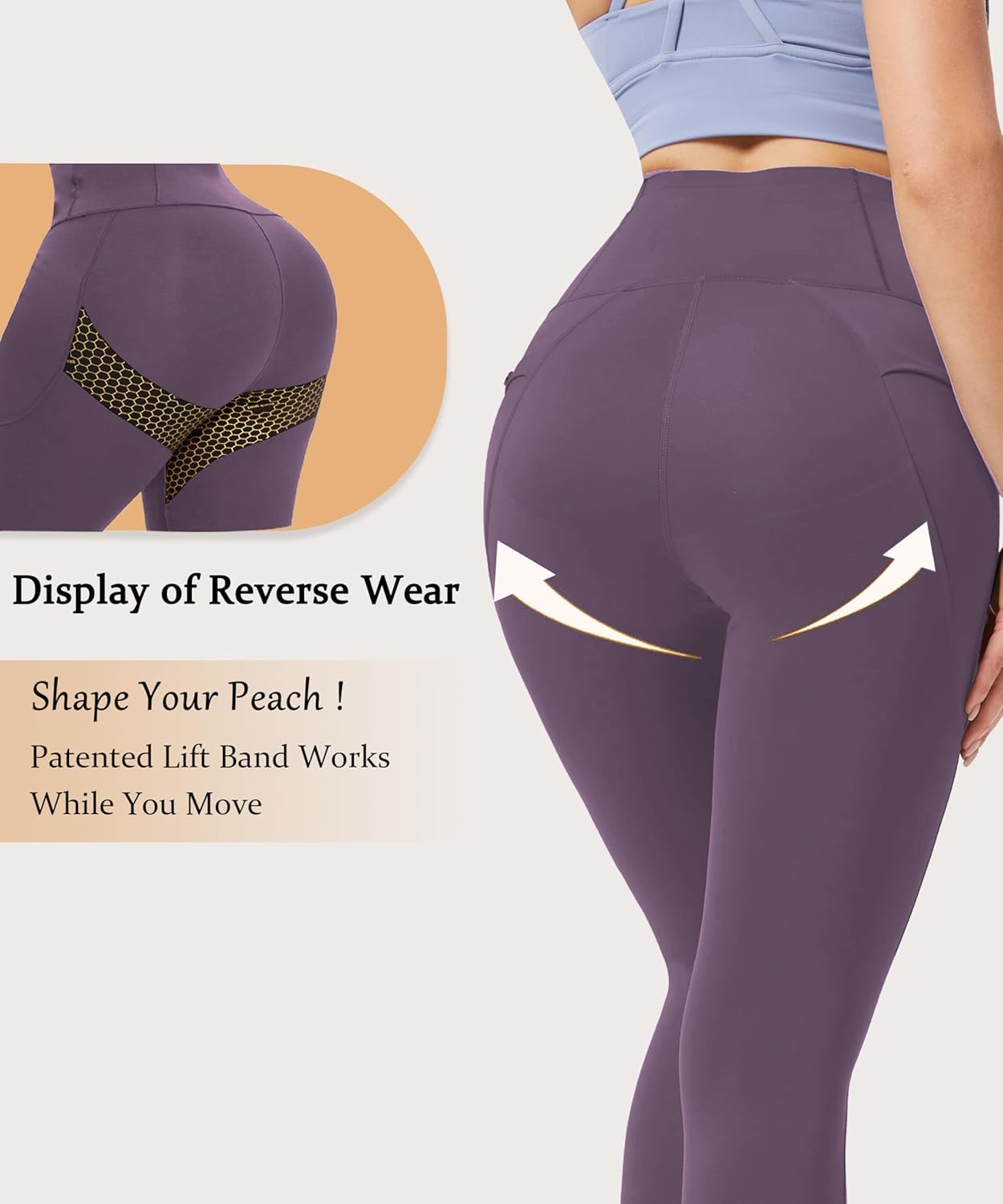 High Waist Leggings with Pockets Tummy Control Workout Butt Lifting Compression Leggings for Women with Hook - Image 4