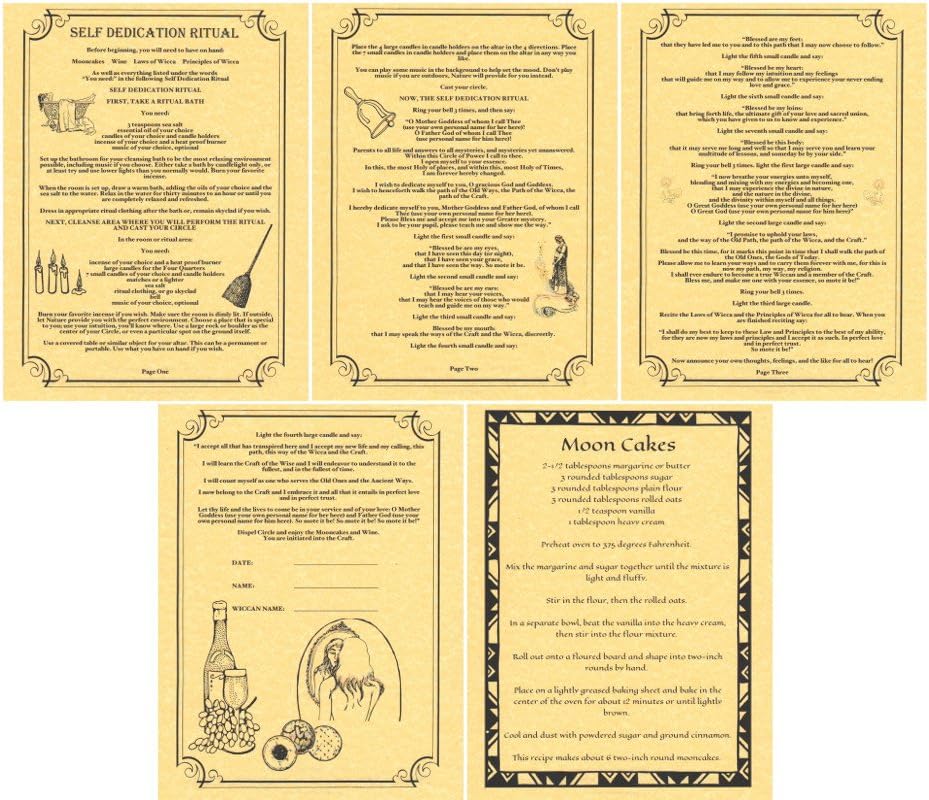 Self Dedication Ritual, 5 Book of Shadows Pages, Wicca, Witchcraft, Wiccan Spell (Gold)