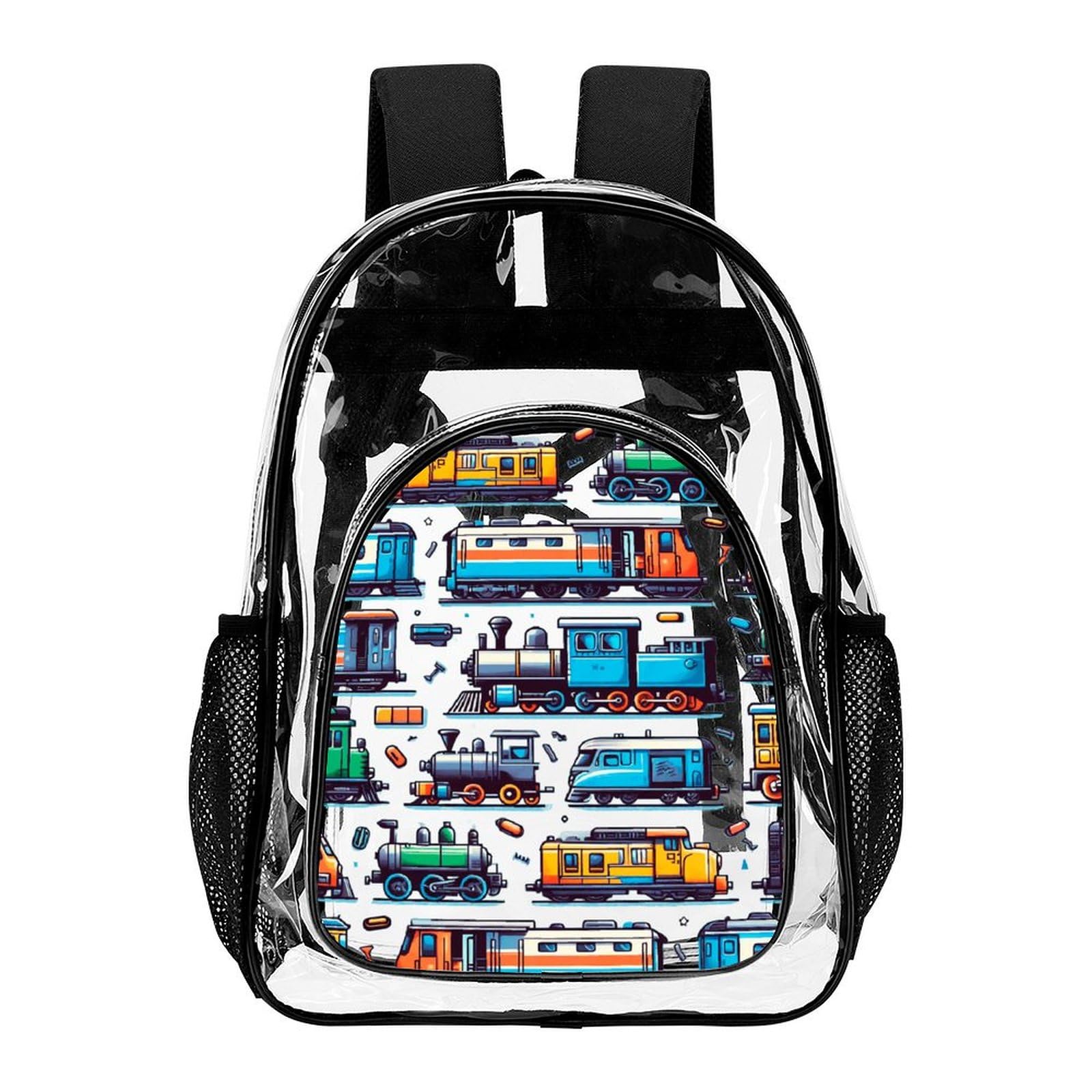 ZCJB-WSRY Train Clear Backpack Heavy Duty for Girls Kids Boys Women Men - Large Cute PVC Trains Theme Printing Transparent Backpacks for Schools