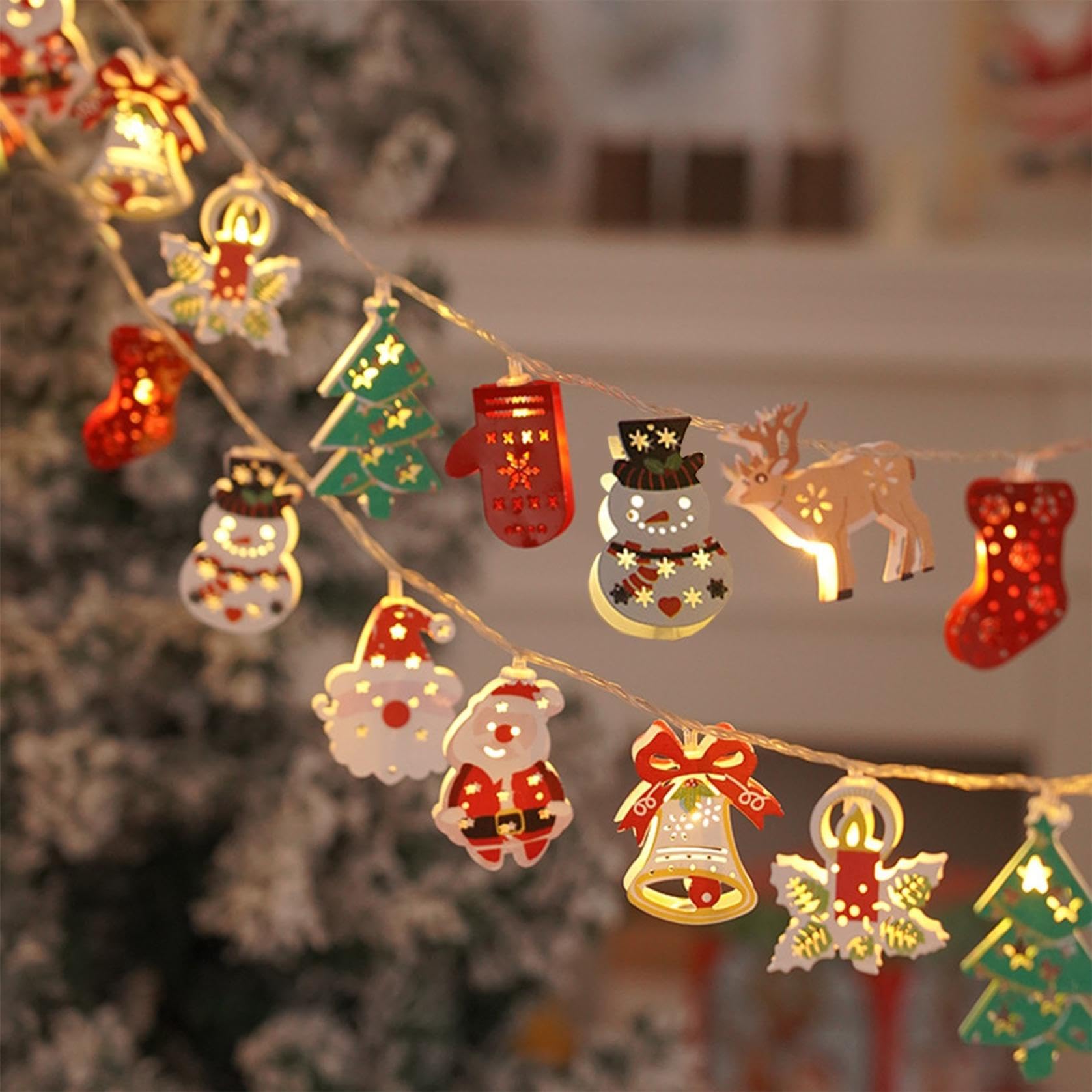Christmas Santa String Light, String Lights with Santa & Snowman & Reindeer, Battery Powered, Christmas Decoration for Indoor Outdoor Patio & Room Holiday Decor