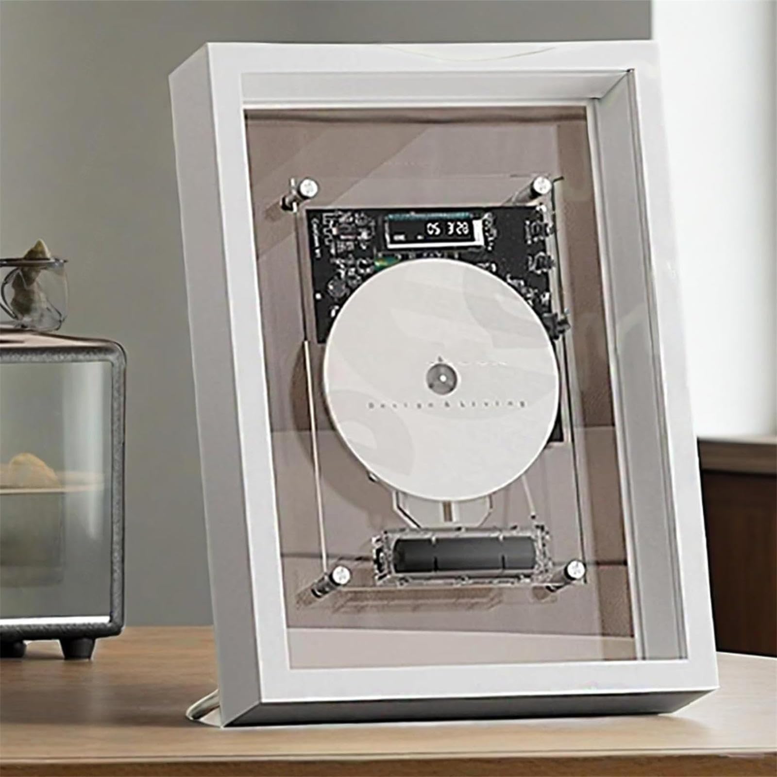 Lettore CD montabile a parete con telecomando, display digitale a LED, Bluetooth 5.0 e uscita AUX da 3,5 mm, design decorativo per foto, perfetto per casa e ufficio