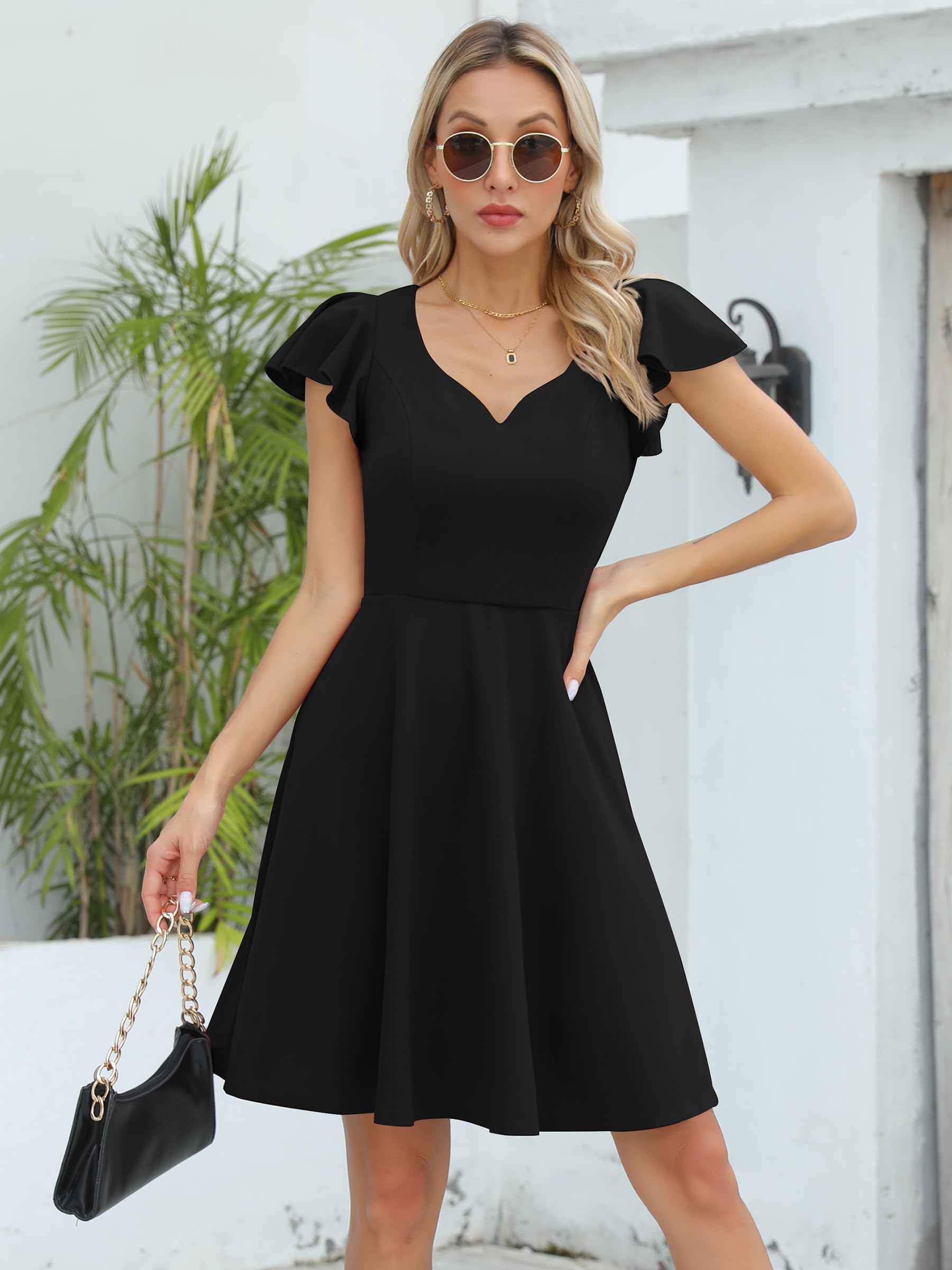 Missufe Abito da donna, elegante, vintage, con scollo a cuore