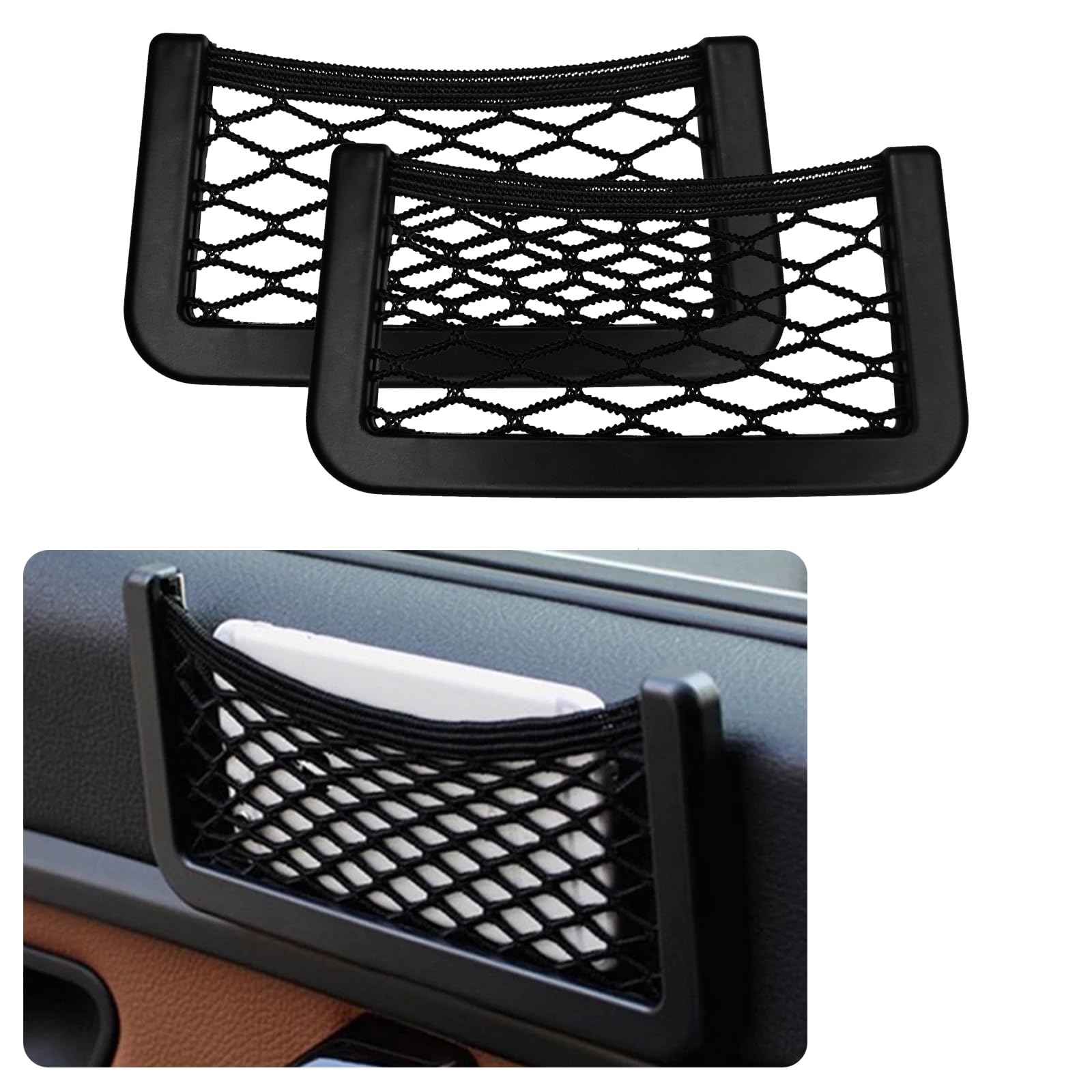 2PCS Car Mesh Storage Bag Cargo Glide Net Debris Storage Pocket, 5.9" x 3.14" Multi-Functional Self-Adhesive Seat Back Net Pocket Seat Organizer Framed Mesh Boat Ceiling Cargo Net Pocket
