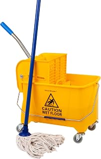 Mind Reader 5.5 Gallon Mop Bucket with Upward Press Wringer, Wheels & Handle - Ergonomic Small Mop Cleaning Bucket, Yellow