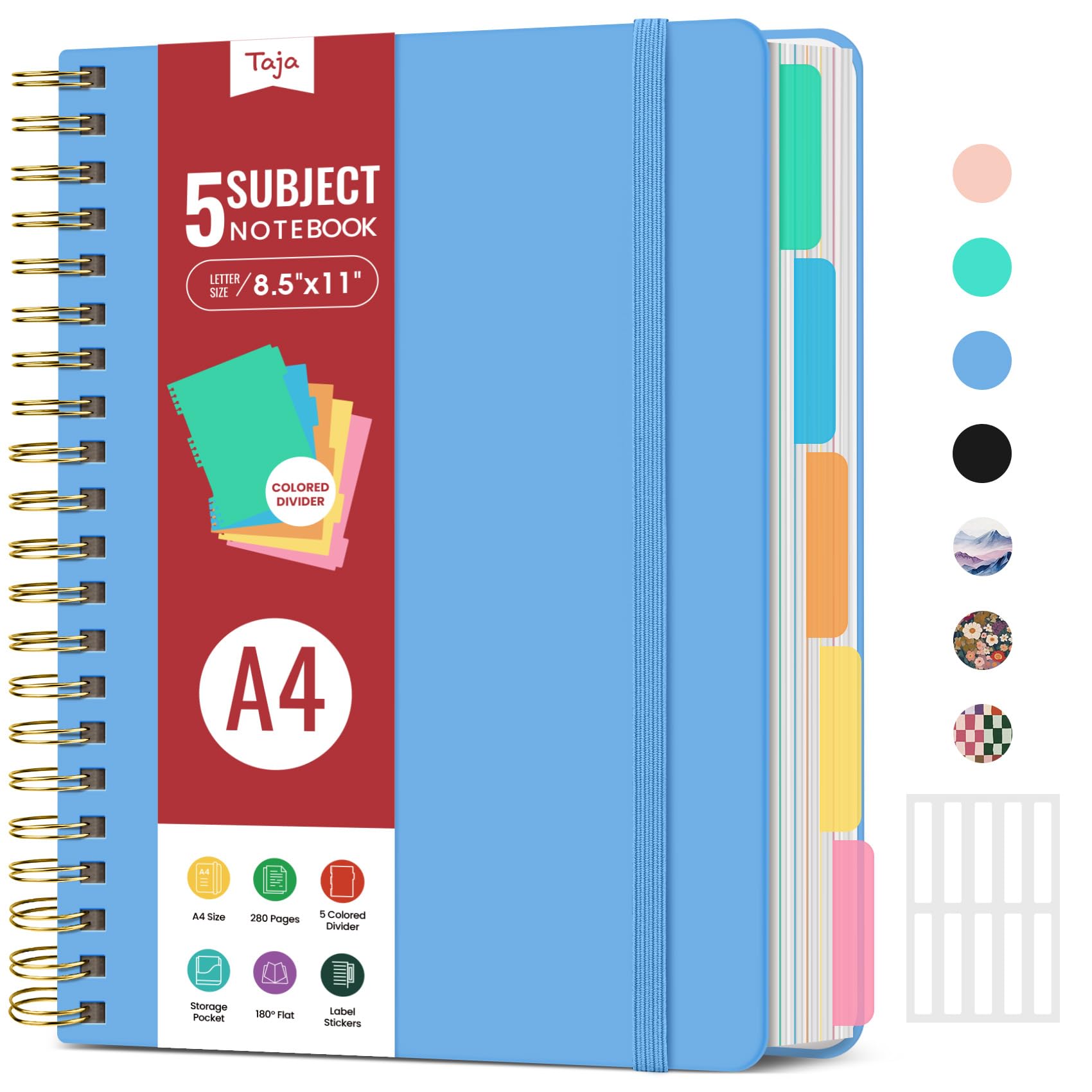 Large Spiral Lined Notebooks for Work With Removable Dividers & Tabs, 8.5"x11" Hardcover 5 Subject Notebook for Note Taking & Organizer, A4 College Ruled Journal for Women & Writing, Mist, 280 PagesThe Forest Stewardship Council