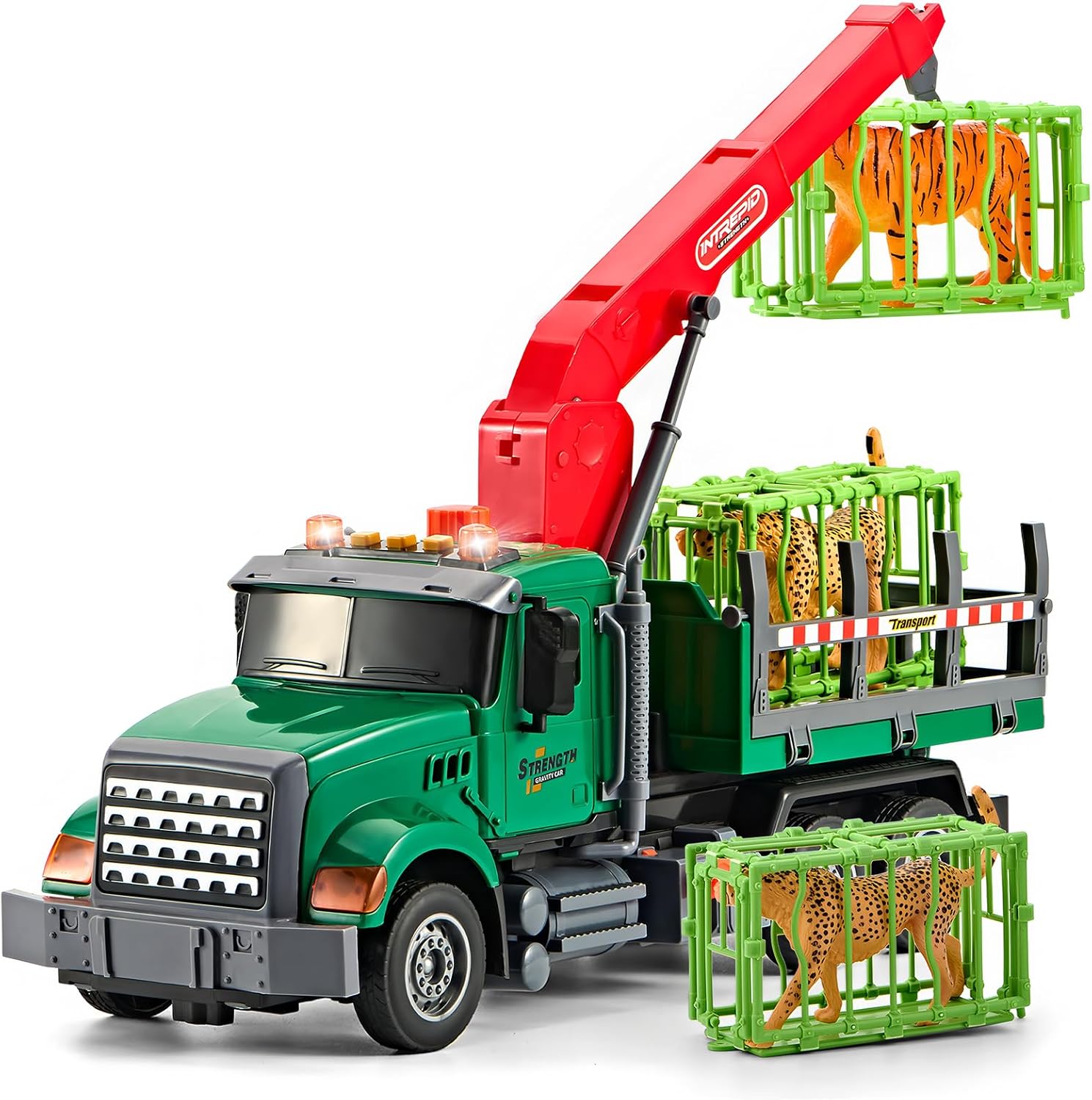 Large Animals Transport Truck Toys for 3 4 5 6 7 8 Year Old Boys, Truck with Loading Crane,Lights and Sounds Vehicles Toy for Kids Childs Toddlers Christmas Birthday Gift