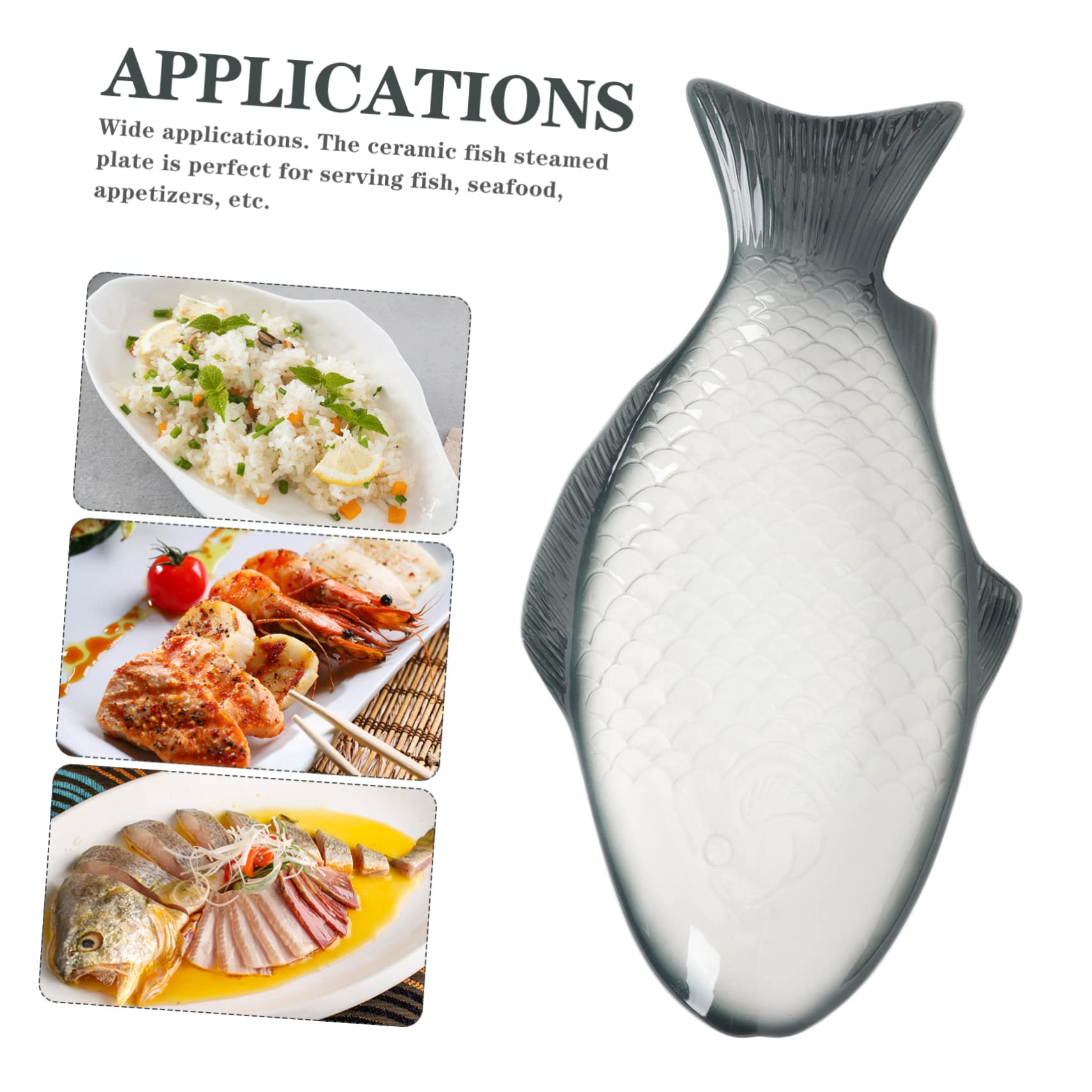 Garneck Piatto per Pesce al Vapore in Ceramica Piatto Forma di Pesce Decorativo per Servire Frutti di Mare e Antipasti