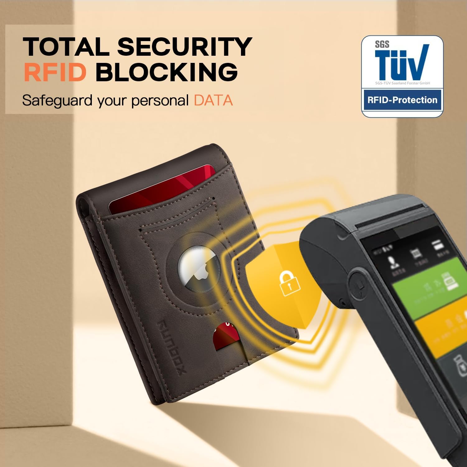 RUNBOX Airtag Wallet for Men 15 Cards Wallets Slim Rfid Leather 2 ID Window With Gift Box - Image 4