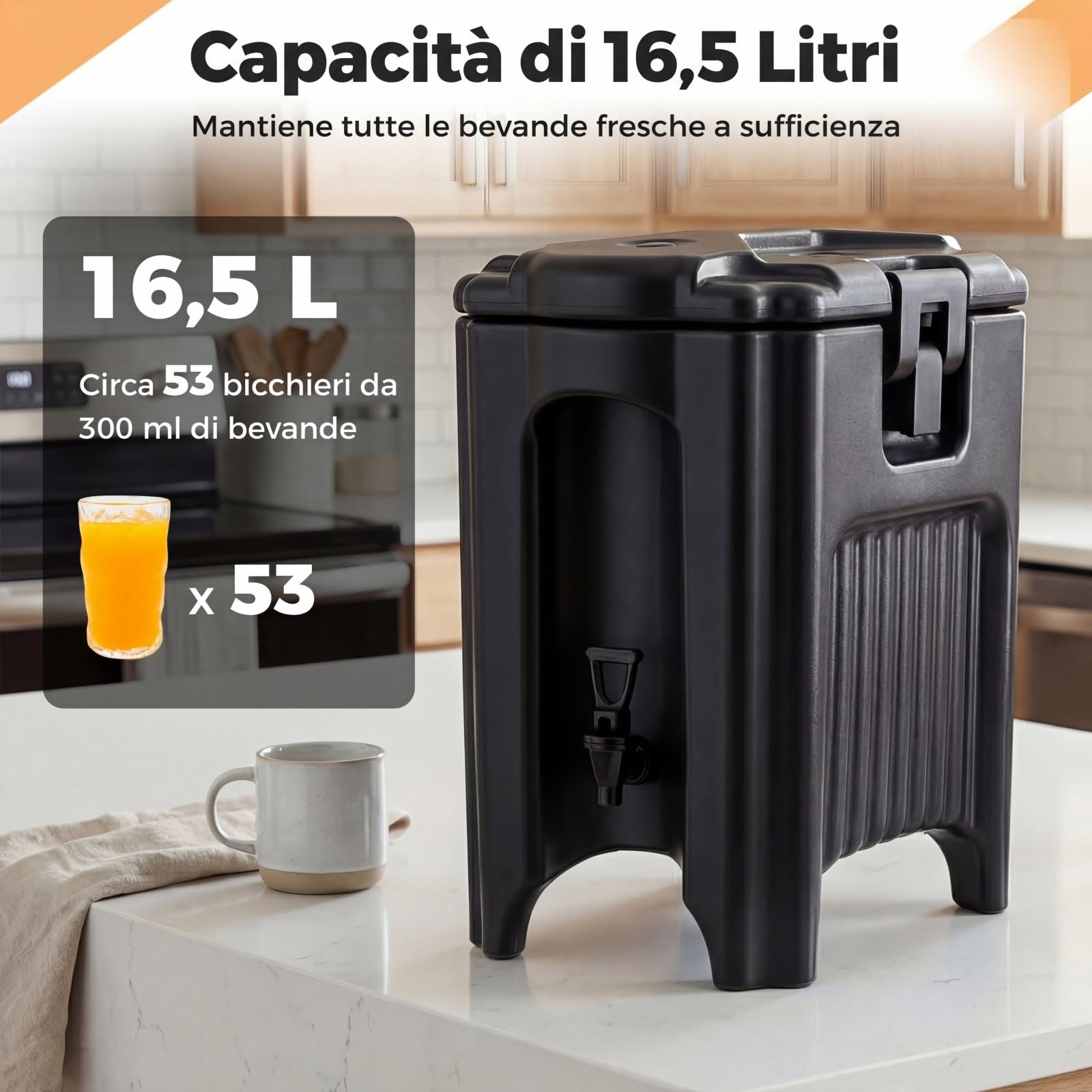COSTWAY Distributore di Bevande Isolato da 16,5 L, Contenitore Isotermico per Distribuzione Bevande Calde e Fredde con Rubinetto e Maniglia, per Tè, Caffè e Acqua, per Bar, Buffet e Festa