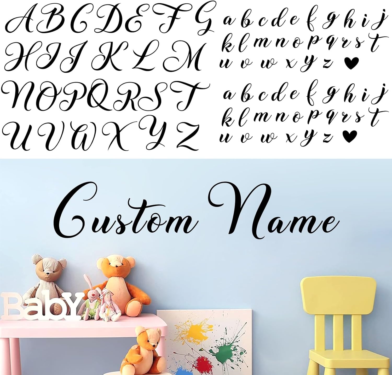 Custom Name Wall Stickers Personalized Name Vinyl Decals for Baby Kids Room Wall Decor Custom Names Sign for Backdrop DIY Alphabet ABC Sticker for Nursery Toddler Bedroom Playroom Home Decorations