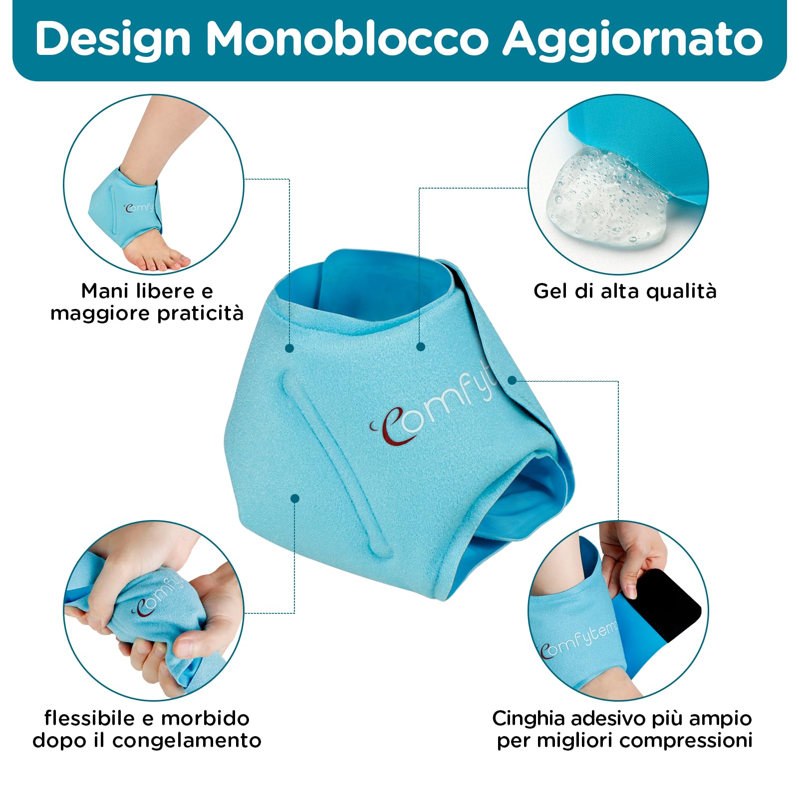 Comfytemp Manicotto refrigerante per piedi e caviglie, in gel refrigerante (1 pezzo), per alleviare il dolore, compresse fredde e riutilizzabili, tendine d'Achille, per gonfiore della caviglia