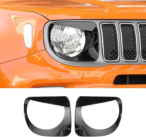 CheroCar Cubierta para faro delantero, biseles de faros delanteros, anillo para Jeep Renegade 2019-2021, naranja..