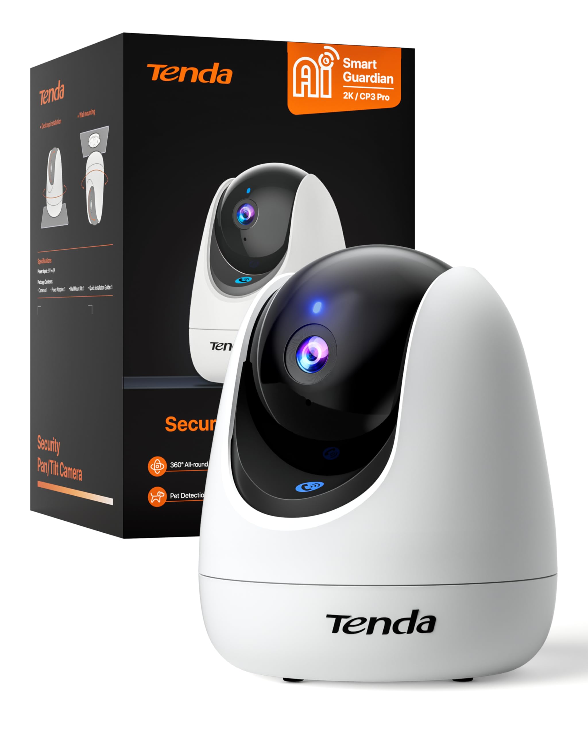 Tenda 3MP Überwachungskamera Innen, KI erkennt Menschen/Haustiere, Anrufe mit einem klick, 2K WLAN Indoor Kamera mit 2-Wege-Audio, Nachtsicht 12M, Alexa-kompatibel, MicroSD-Karte Bis zu 512 GB, CP3Pro