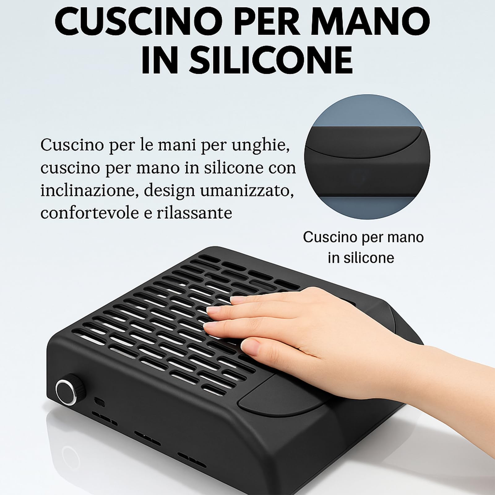 Aspirador de uñas profesional de 80 W con lámpara LED, potente aspirador de manicura con velocidad ajustable, filtro reutilizable y puerto USB, colector de polvo para gel/acrílico/Nail Art (Ner