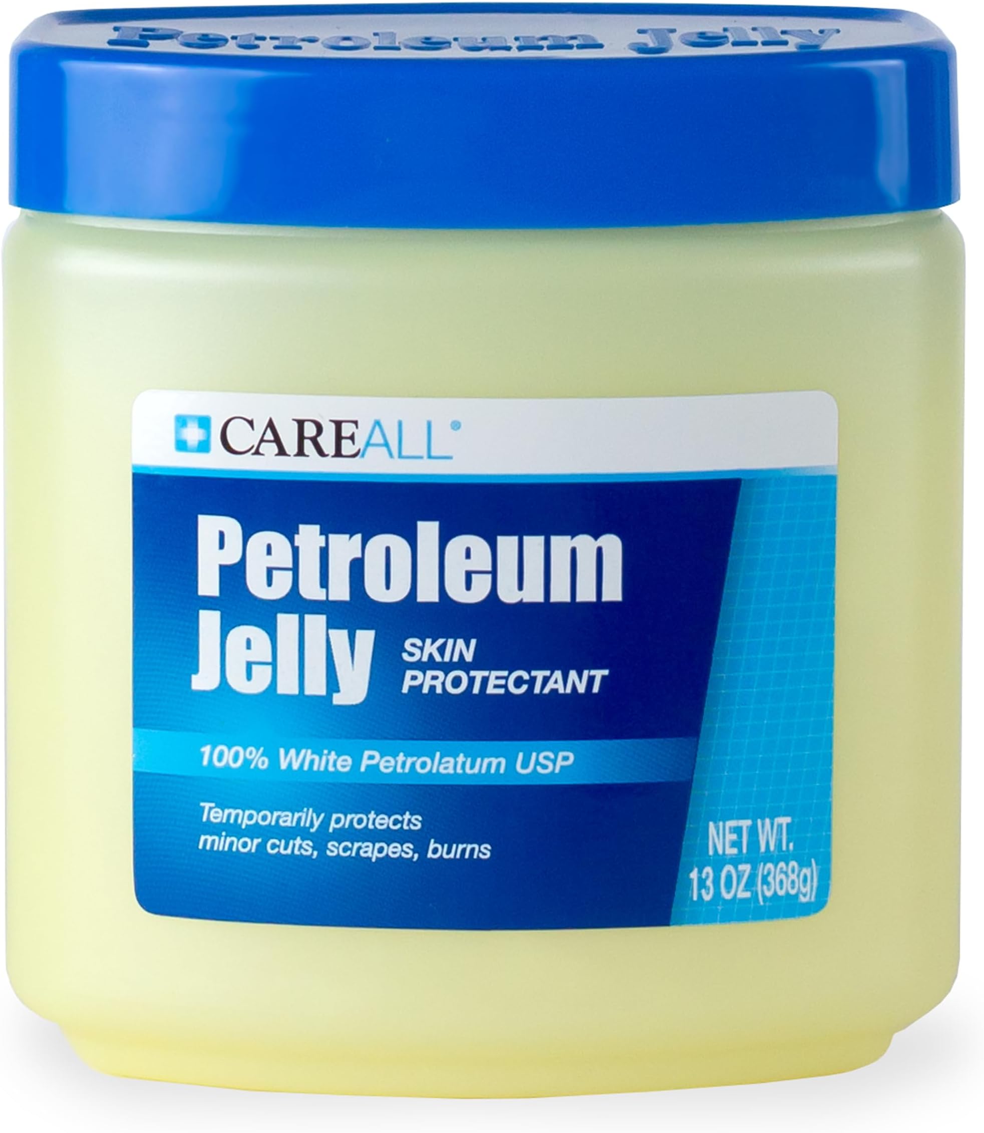 CareAll Petroleum Jelly 13 Oz Jar., Unscented, 100% Pure White Petrolatum Jelly USP, Protectant for Minor Cuts, Scrapes, Burns. Moisturizer for Dry Skin and Lips.