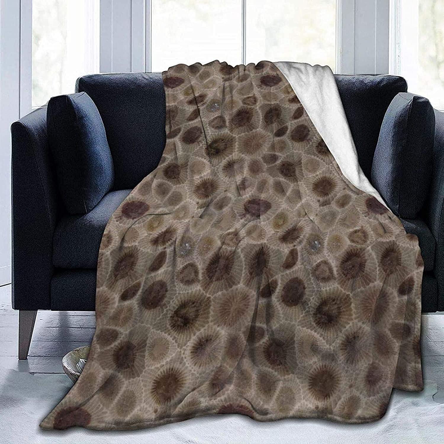 Microfleece Throw Blanket, Brown Petoskey Stone Printing Microfiber Blanket for Couch, Bed, Sofa and Living Room (60"x50")