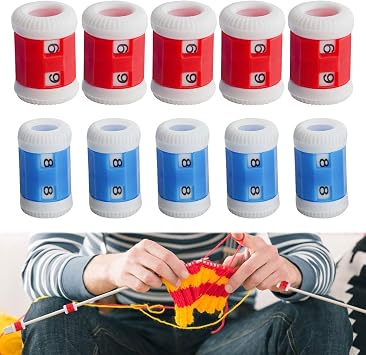 Knitting Row Counter 10 Pcs, Stitch & Row Counters for Knitting & Crochet, Portable Plastic Knitting Needle Counters, Knitting Accessories for Sewing DIY Craft Projects