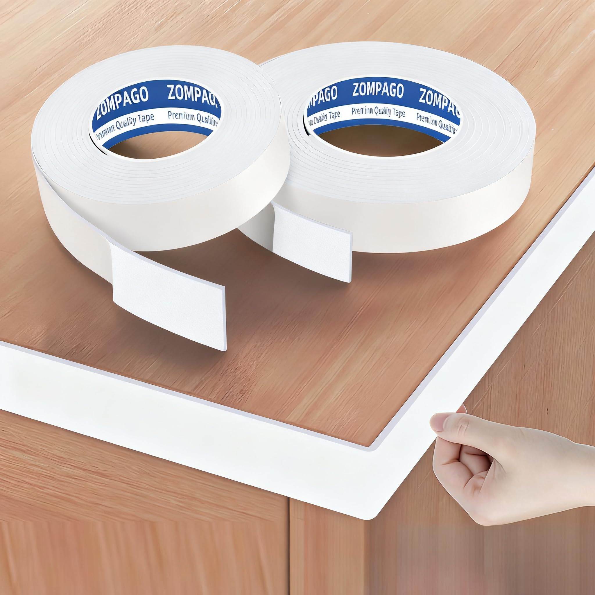 ZOMPAGO White EVA Baby Proofing Edge Protector Tape, 2 Roll, 0.8x 16.4FT, Single Roll Impact-Absorbent Foam Bumper Strip, Odorless Thick Cushion for