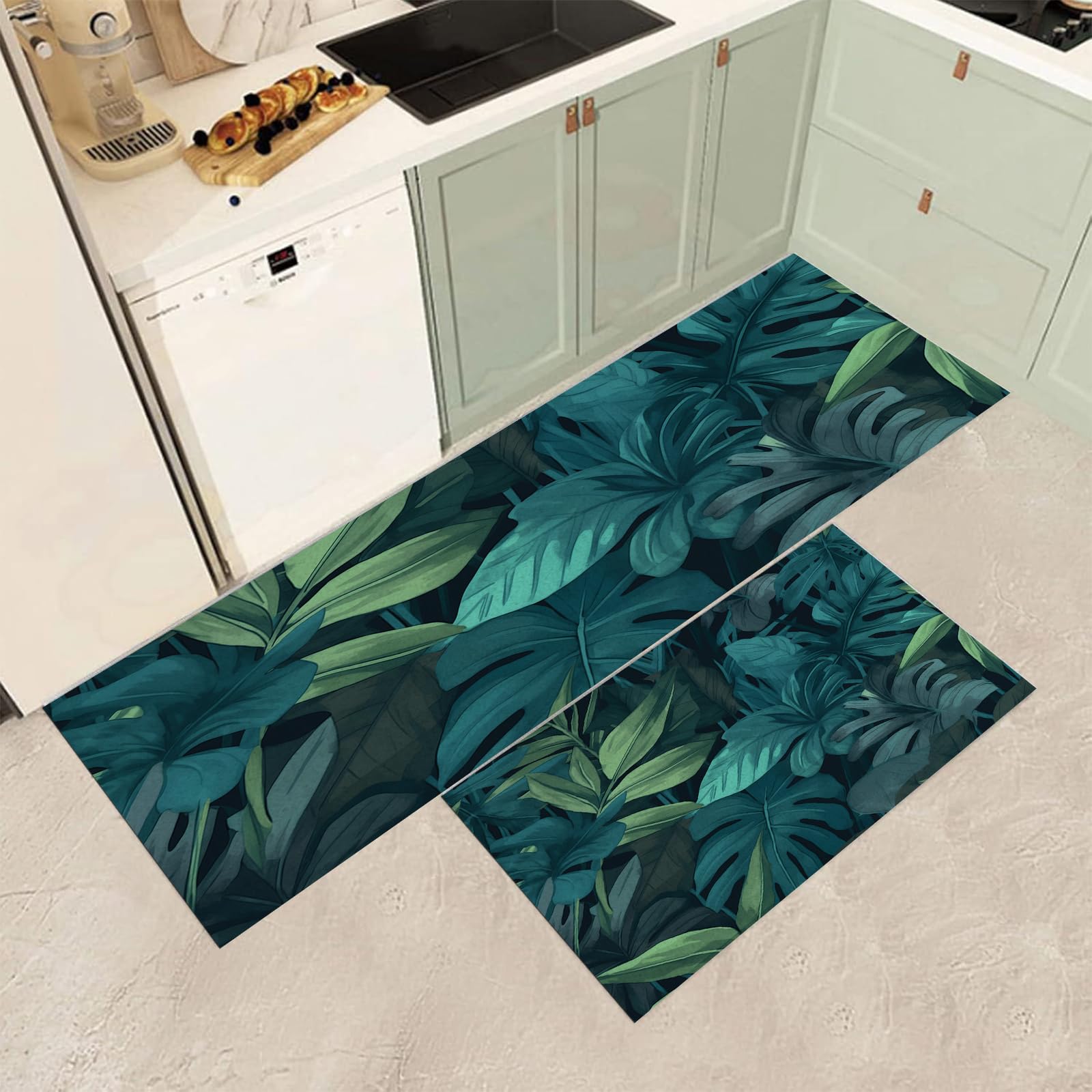 Alfombras cocina lavables con plantas tropicales juego de 2 piezas antideslizantes para pasillo