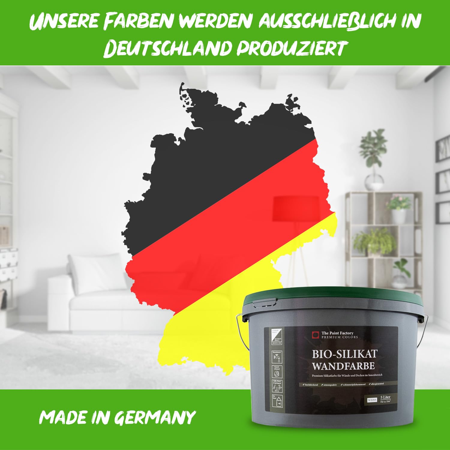 The Paint Factory Bio-Silikat Innenfarbe 5L weiss, Wandfarbe, Silikatfarbe innen, für Allergiker empfohlen
