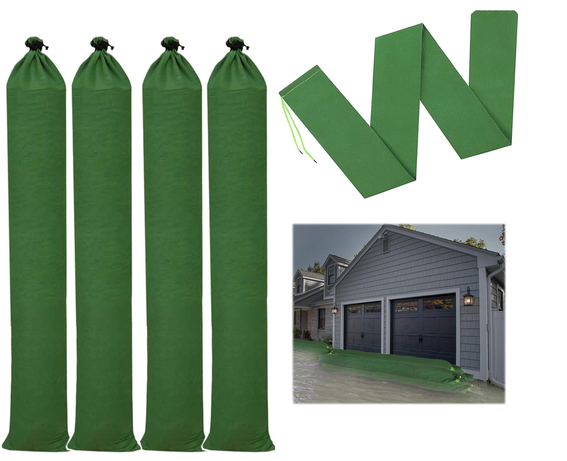 4 piezas saco de arena para control de inundaciones,Sacos de Arena de Lona Gruesa,Saco de Arena de Lona Reutilizable,Sacos de arena para inundaciones,Con cordón para garaje,puertas,ventanas,etc(verde)