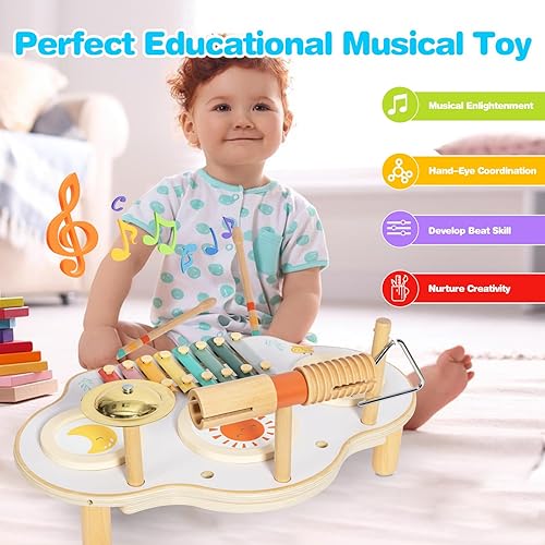Miniatura 4 de Juego de batería para niños, juego de batería 9 en 1 para niños pequeños, instrumentos musicales Montessori, juguete para bebés, juguetes musicales