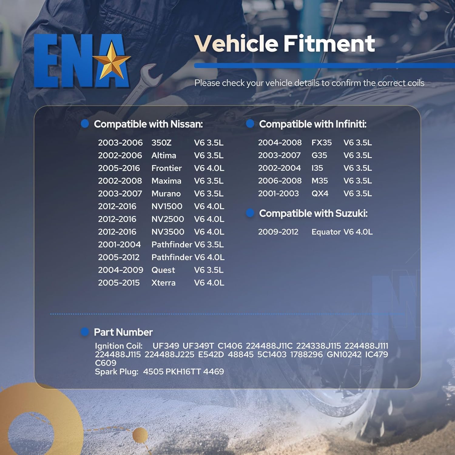 Set of 6 Ignition Coil Pack and Iridium Spark Plug 3.5 V6 Compatible with Nissan Altima Maxima Pathfinder Frontier Quest Infiniti I35 G35 FX35 QX4 2002 2003 2004 2005 2006 2007 2008 Replaces# UF349