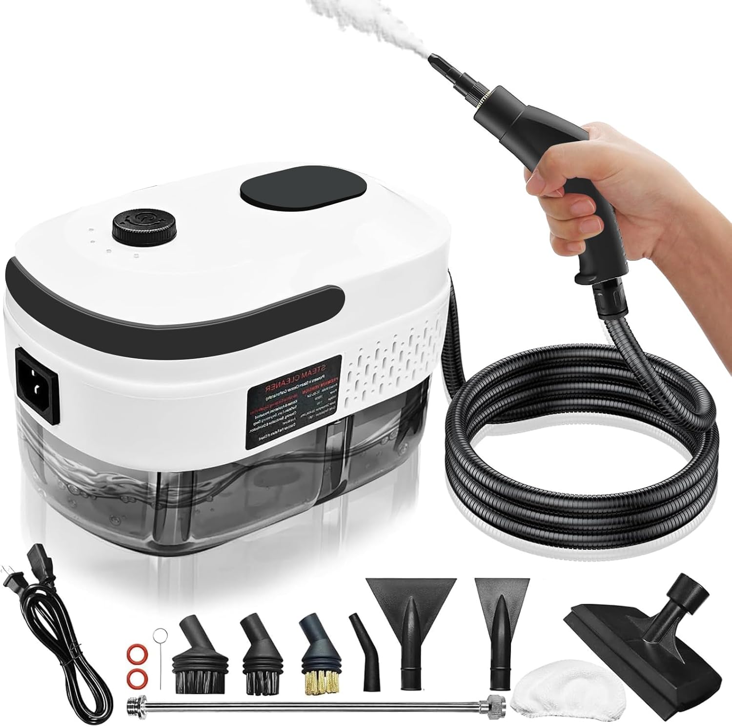 2500W Portable Steam Cleaner,Handheld High Pressure Steam Machine for Home with 11 pcs Accessories,Adjustment Multifunctional Portable Steamer for Floor, Kitchen, Grout, Car, Auto Detailing (White)