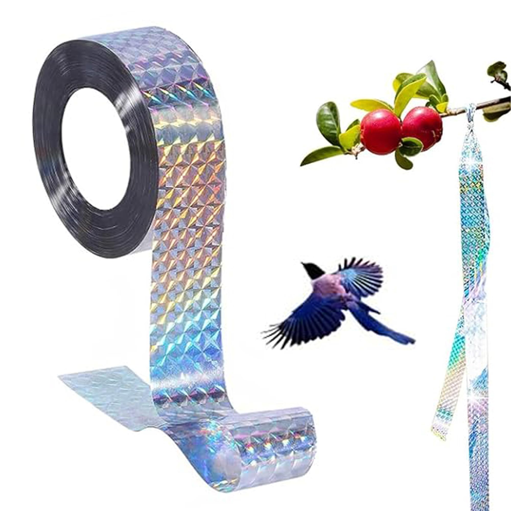 Bird Scare Tape Ribbon - 2.4cm x 100m, Double Sided Reflective Ribbon for Keeping Birds Away from House, Garden, and Outdoor Spaces