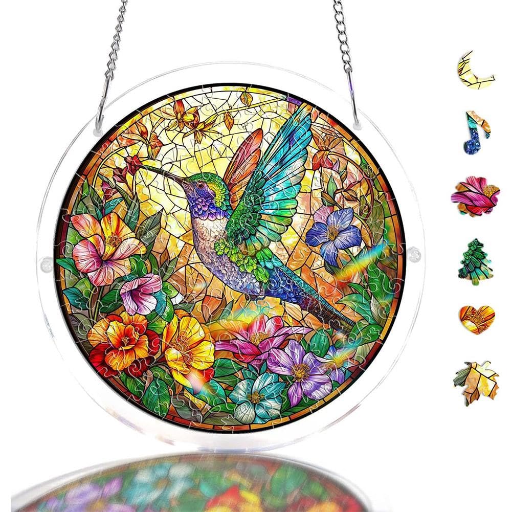 Acrylic Puzzles Suncatcher Window Hanging, Acrylic Puzzle for Adult, 83 Pieces Acrylics Jigsaw Puzzle Suncatcher, Colorful Flame Hummingbird Sun Catchers Window Hanging Panel (Style F) — view 32