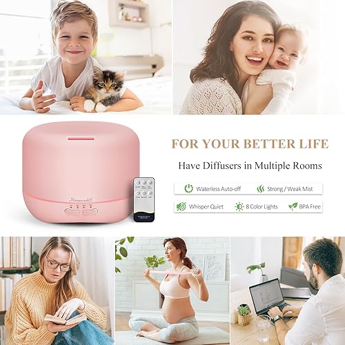 Miniatura 19 de Homeweeks Difusor de aceite esencial, difusor silencioso de aromaterapia para aceites esenciales, difusor de aceite ultrasónico de grano de madera