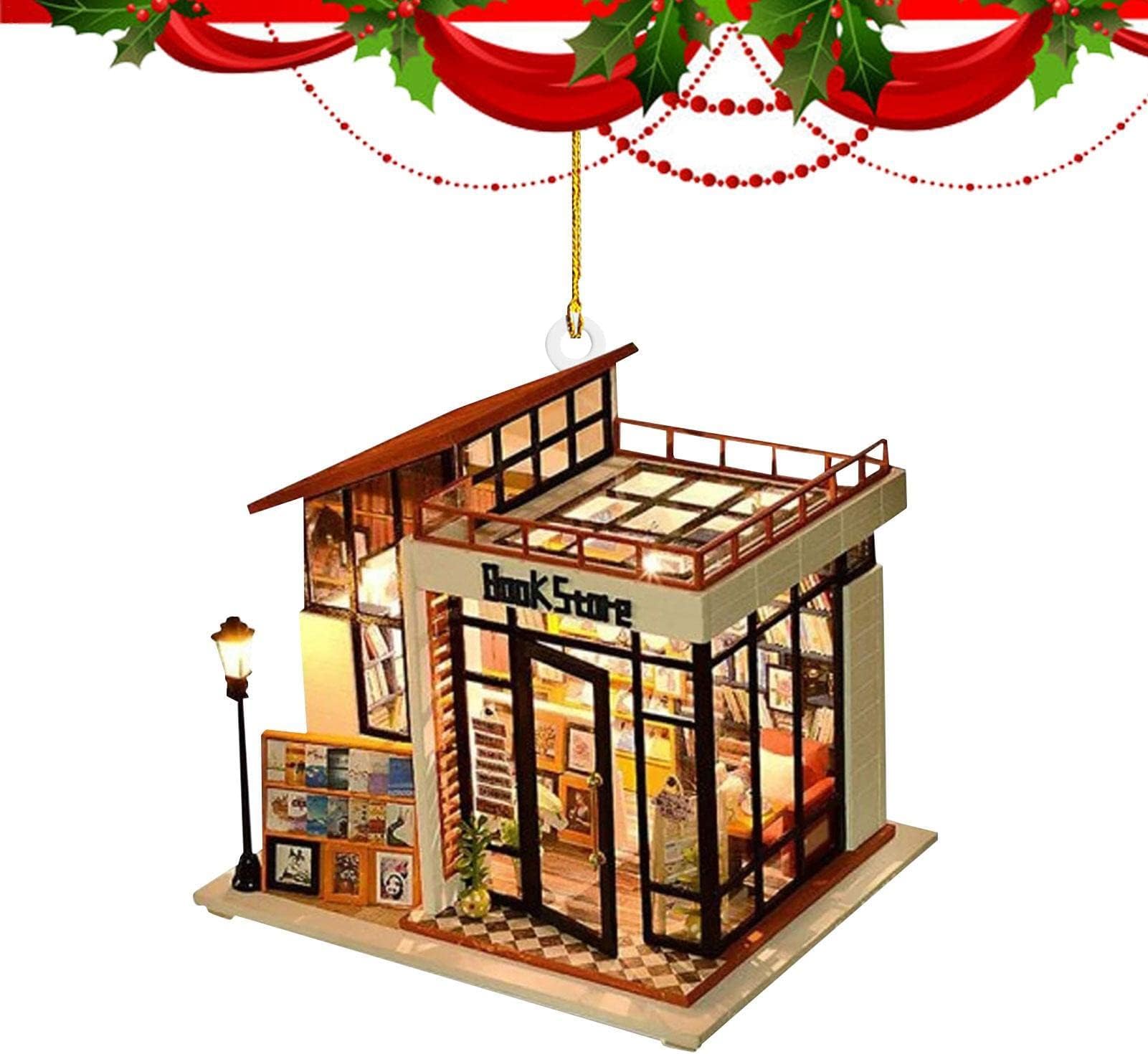 Christmas Bookstores Pendant - Christmas House Pendant For Hanging | Hanging Ornaments Acrylic Gingerbread House Decorations For Christmas Tree