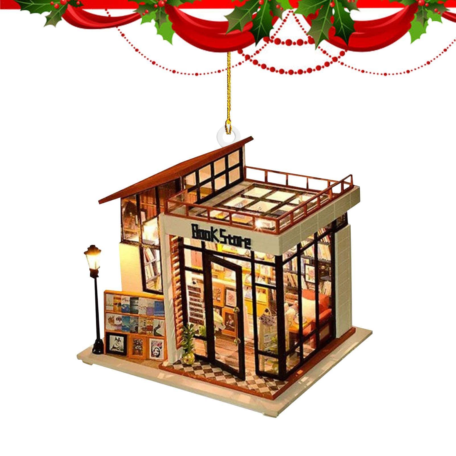 Christmas Bookstores Pendant - Christmas House Pendant For Hanging | Hanging Ornaments Acrylic Gingerbread House Decorations For Christmas Tree