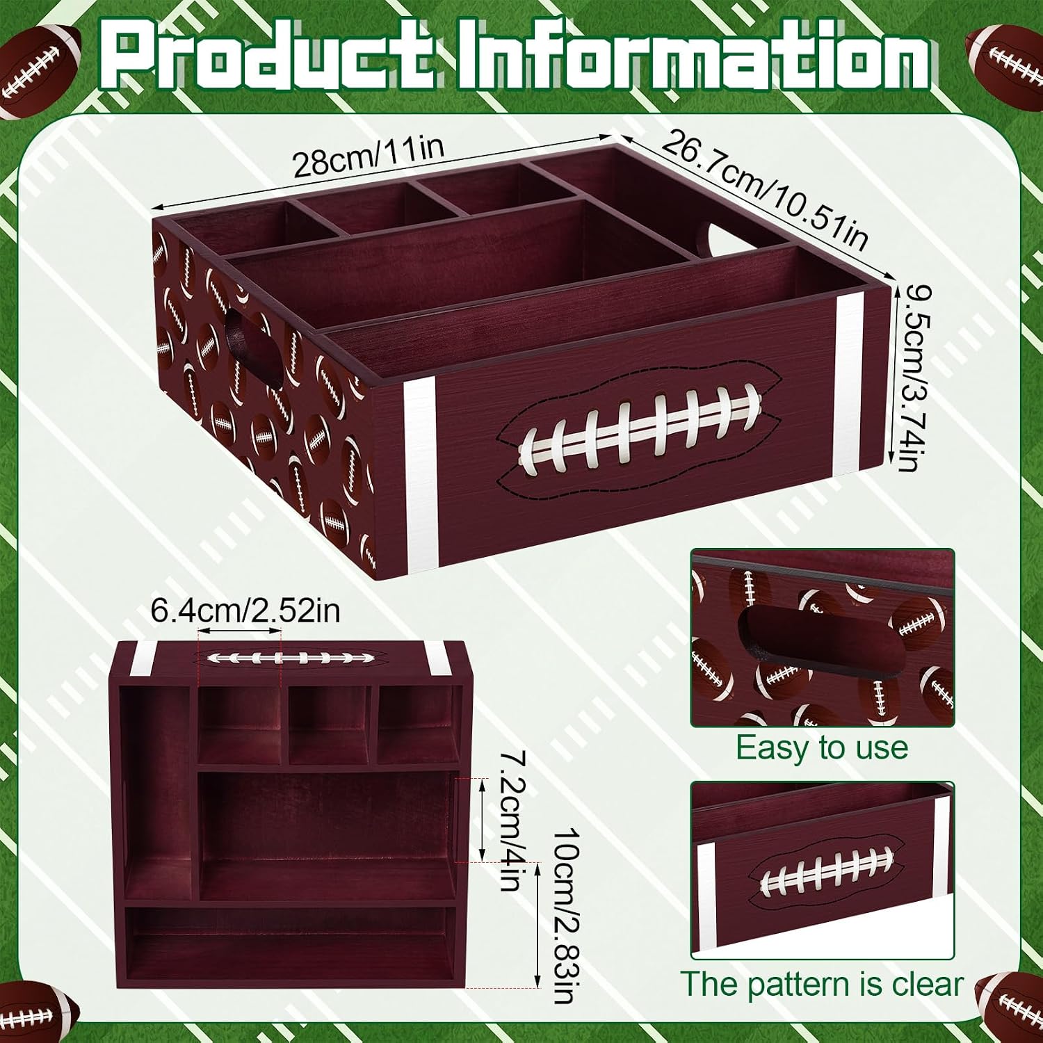 Novabright Football Utensil Caddy 11x10x4in Brown, 6 Pockets with Handles