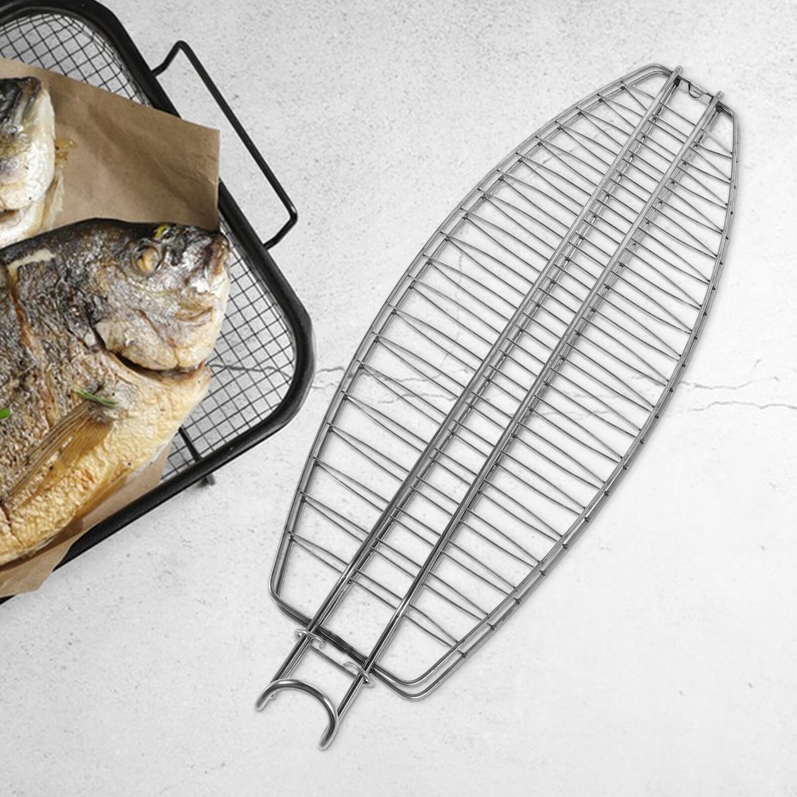 Uonlytech Cestello Barbecue in Acciaio Inossidabile per Pesce, Pieghevole e Facile da Conservare, Accessorio Multifunzionale per Camping e Picnic all Aperto