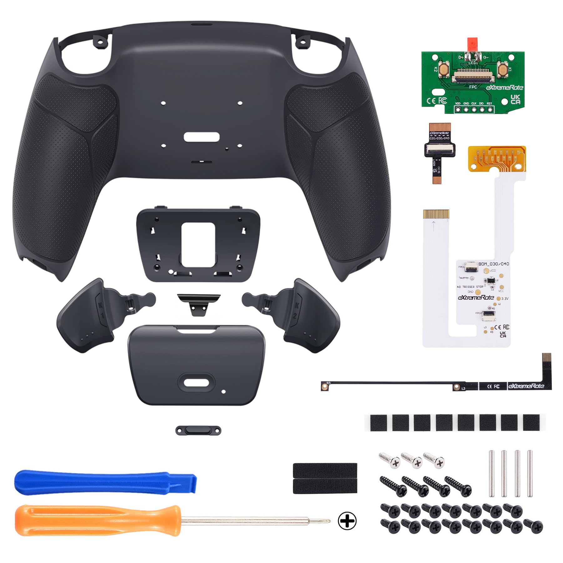 eXtremeRate Rise V3 Remap Kit per ps5 Controller BDM-030/040/050,Back Button Levette Posteriore per ps5 Joystick,Tasti Aggiuntivi&Cover Grip Gommato per Joypad,Senza Controller,Grigio Scuro
