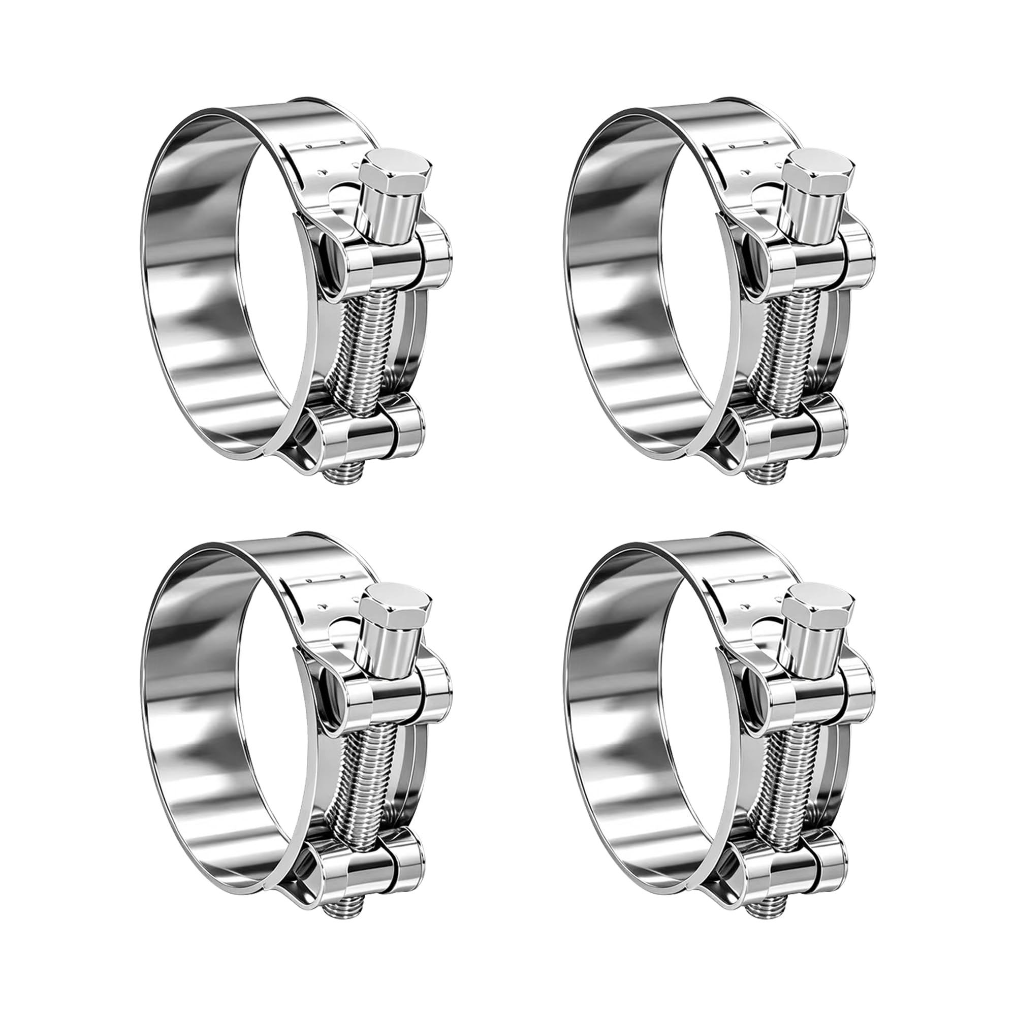 4PCS Heavy Duty T-Bolt Hose Clamps, Adjustable 74-79mm, 304 Stainless Steel Pipe Clips, High Pressure Exhaust Clamps for Automotive, Plumbing & Industrial Use