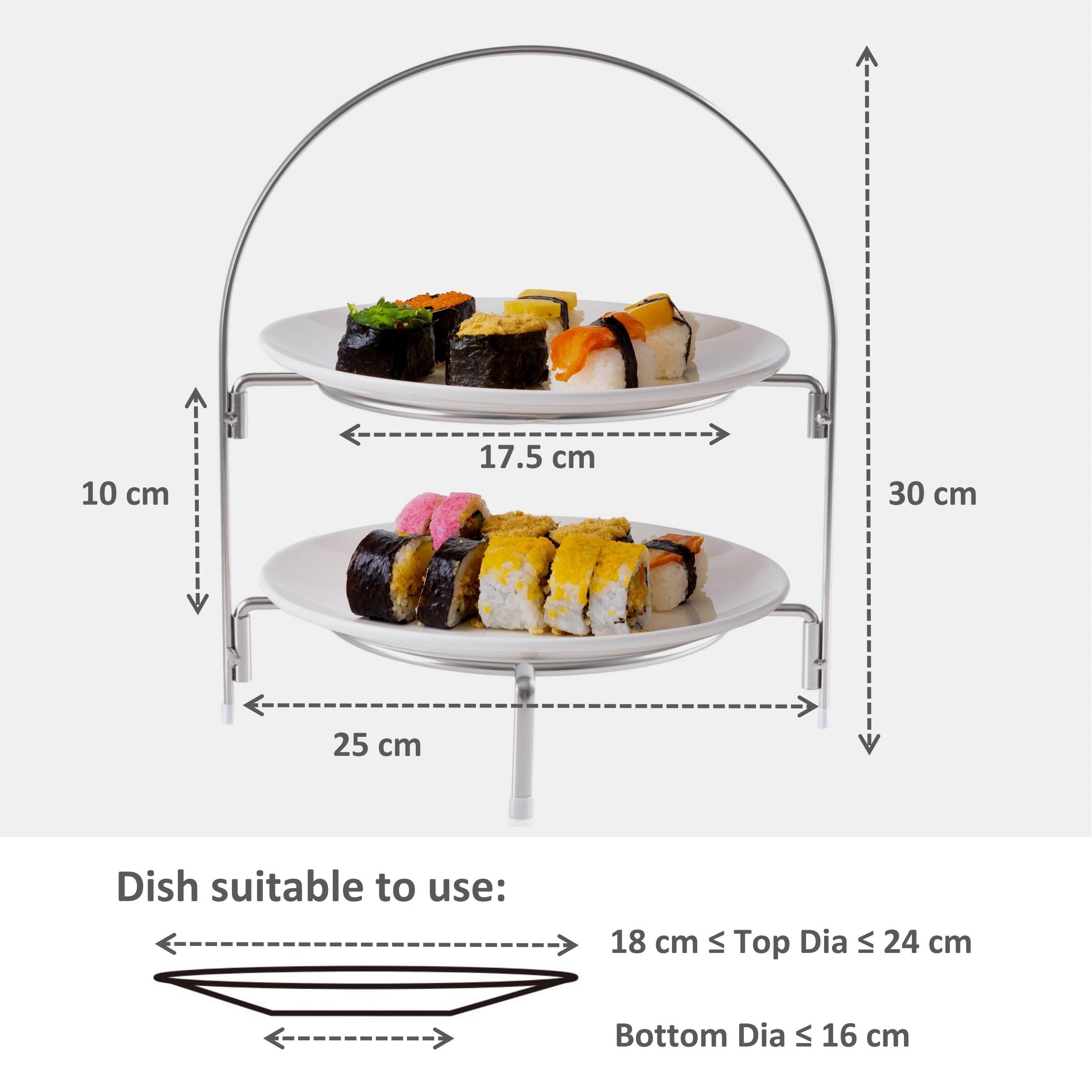 Alzata per Dolci a 2 Livelli in Acciaio Inossidabile | Supporto per Dessert, Cupcake e Sushi, Facile da Montare, Riutilizzabile, con Piedini Antiscivolo
