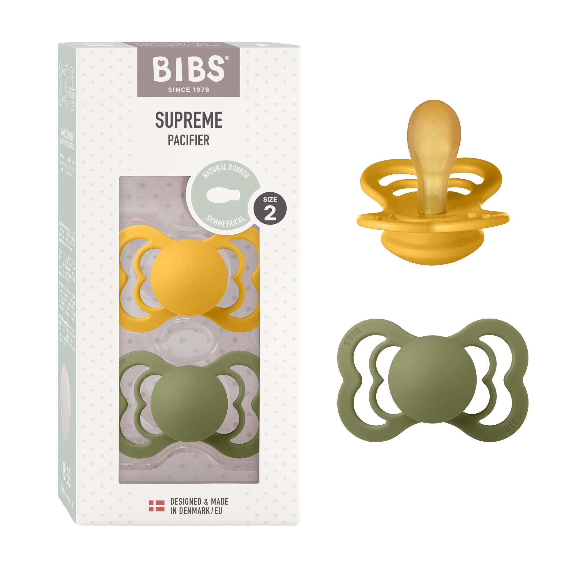 BIBS Supreme Paquete de 2 chupetes. Libre de BPA, Tetina con forma simétrica/Fisiológica. Látex natural, Hecho en Dinamarca. 0+ meses (Paquete de 2), Sage/Hunter Green — view 8