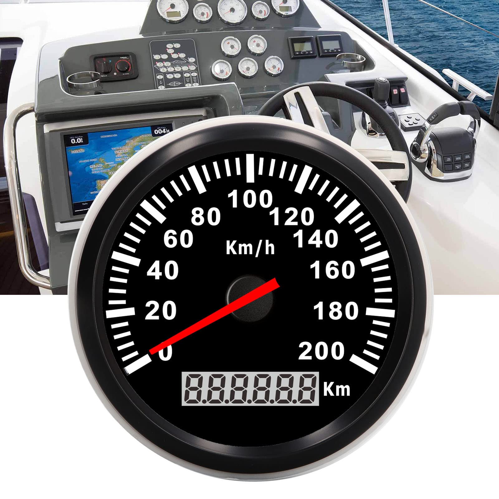 Medidor de Odómetro de 85 Mm con Luz Trasera Roja - Medidor de Velocidad de Barco IP67 Ed para Yates, Uso Marino - y Rendimiento Preciso