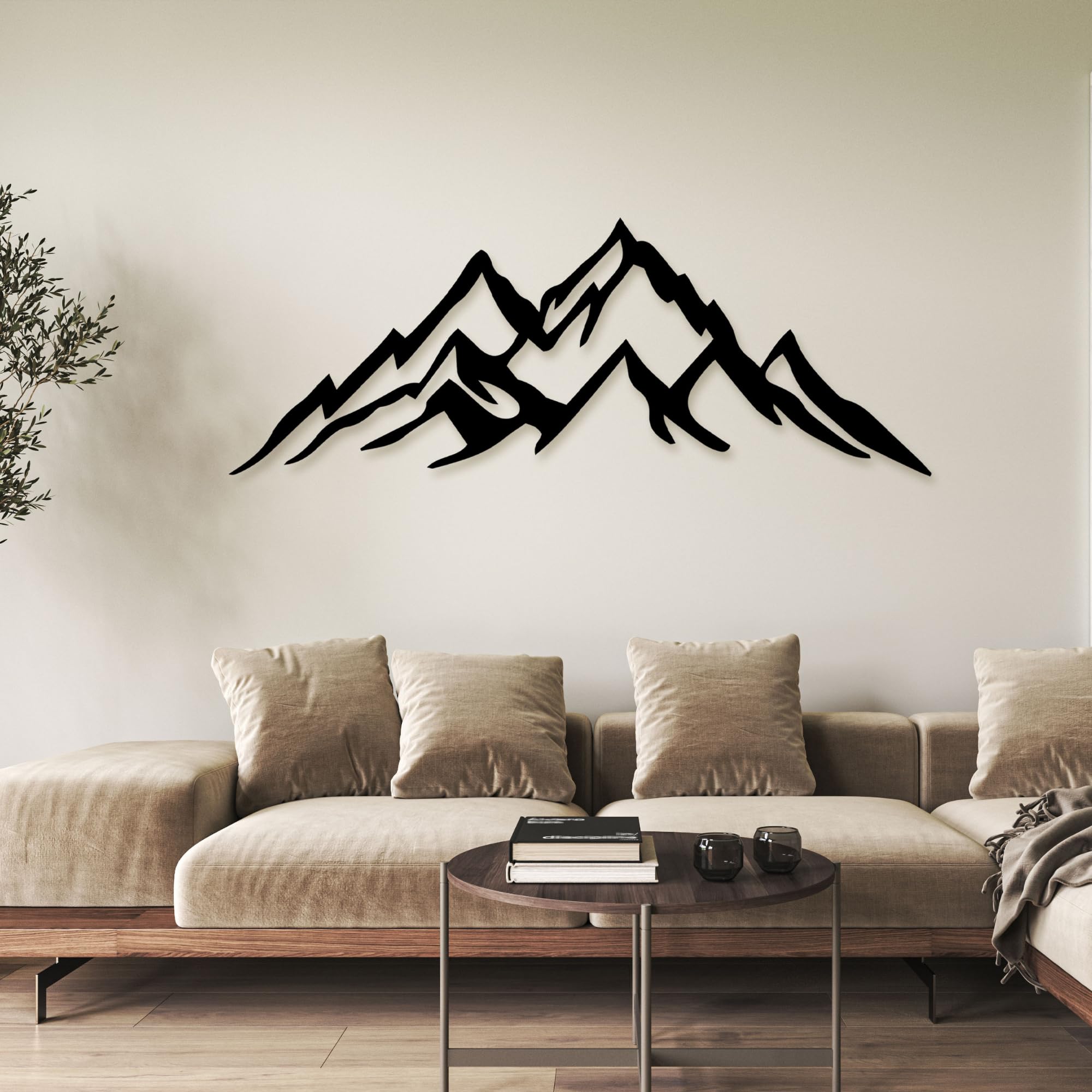 Moderner Berg Metall Wanddekor | 90 x 32 x 0,15 cm Moderner Berg Themed Handmade Metall Wanddekor | Wanddekoration für Heim und Büro (Schwarz, 90 cm x 32 cm)
