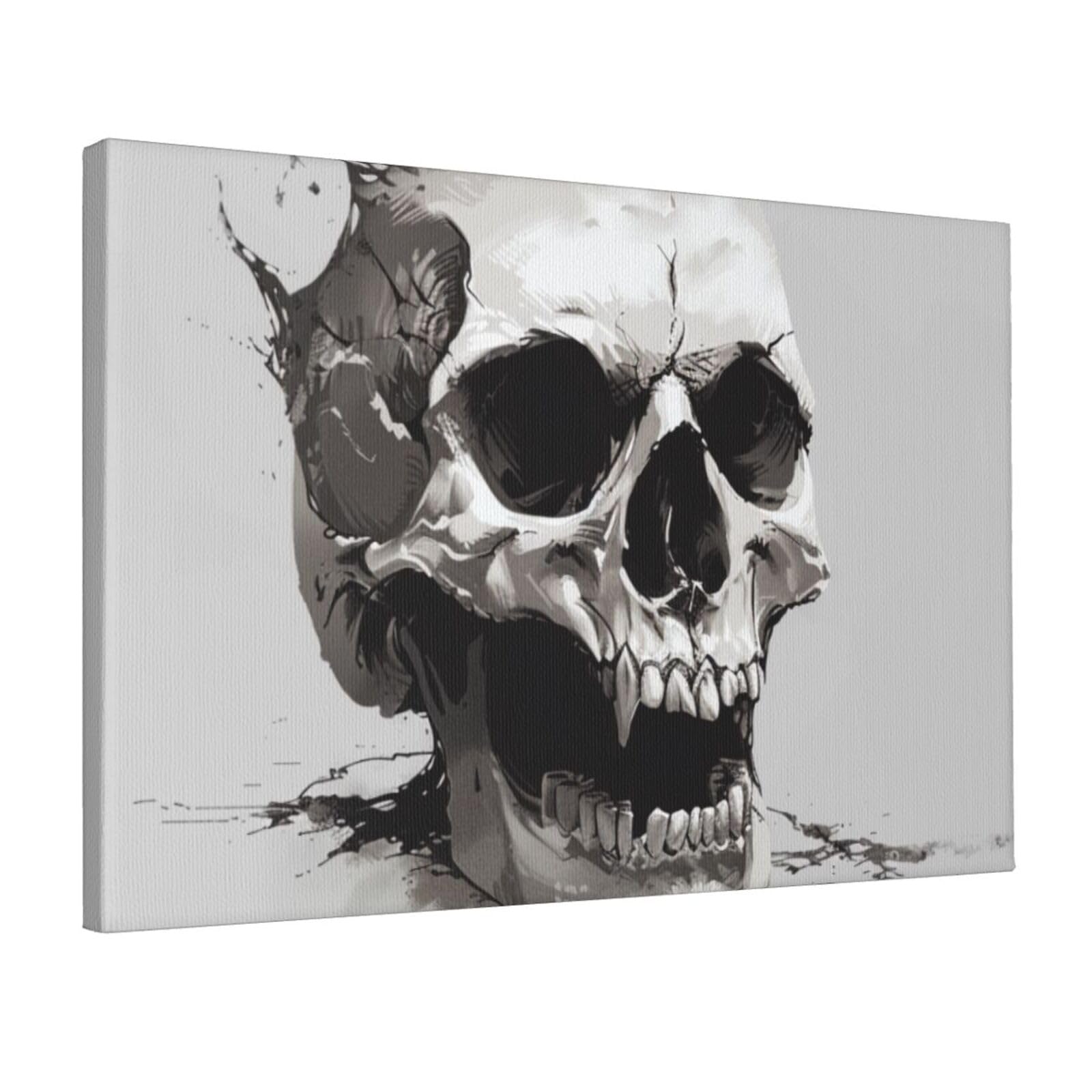 YKLJG Horror Skull Printed Wall Art Canvas Prints 45x30 CM Wooden Framed Picture Painting Artwork for Bedroom Kitchen Home Office Decor