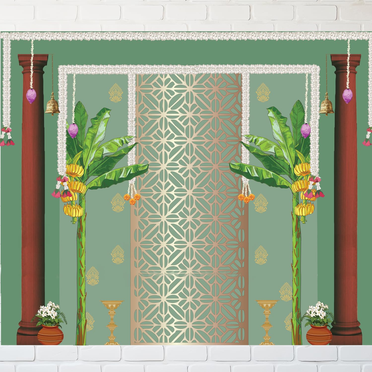 Party Propz Mandala Print Background Decorations Item - 1pc (8 * 5ft) Diwali Decoration for Home Decor, Navratri Decoration Items, Backdrop Cloth for Decorations Pooja (Cloth Banner) - Image 3 thumbnail
