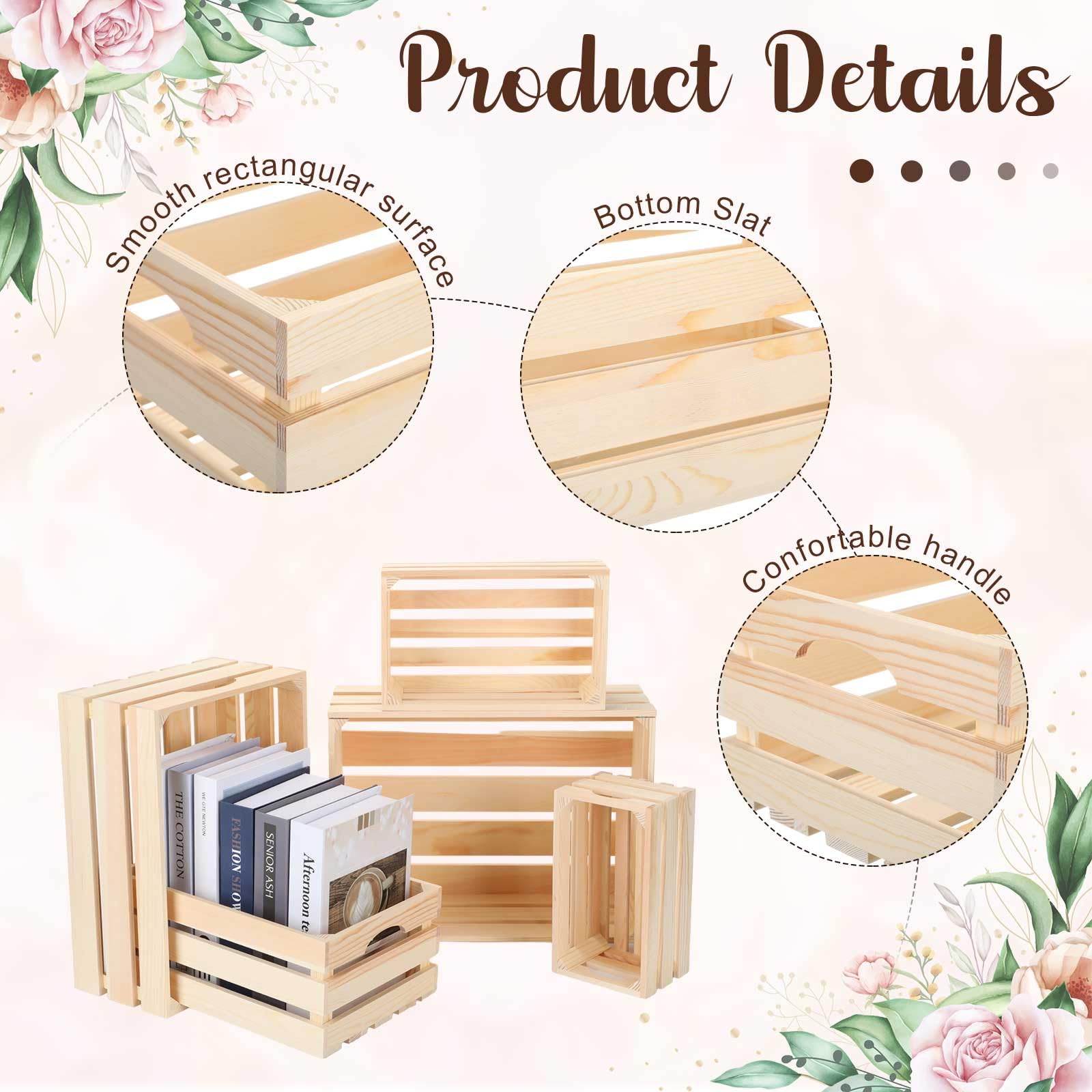 Soaoo 5 cajas decorativas de madera anidables para almacenamiento, 5 tamaños, grandes, pequeñas, de madera rústica, con asa, caja de madera de granja hecha de pino (color natural)