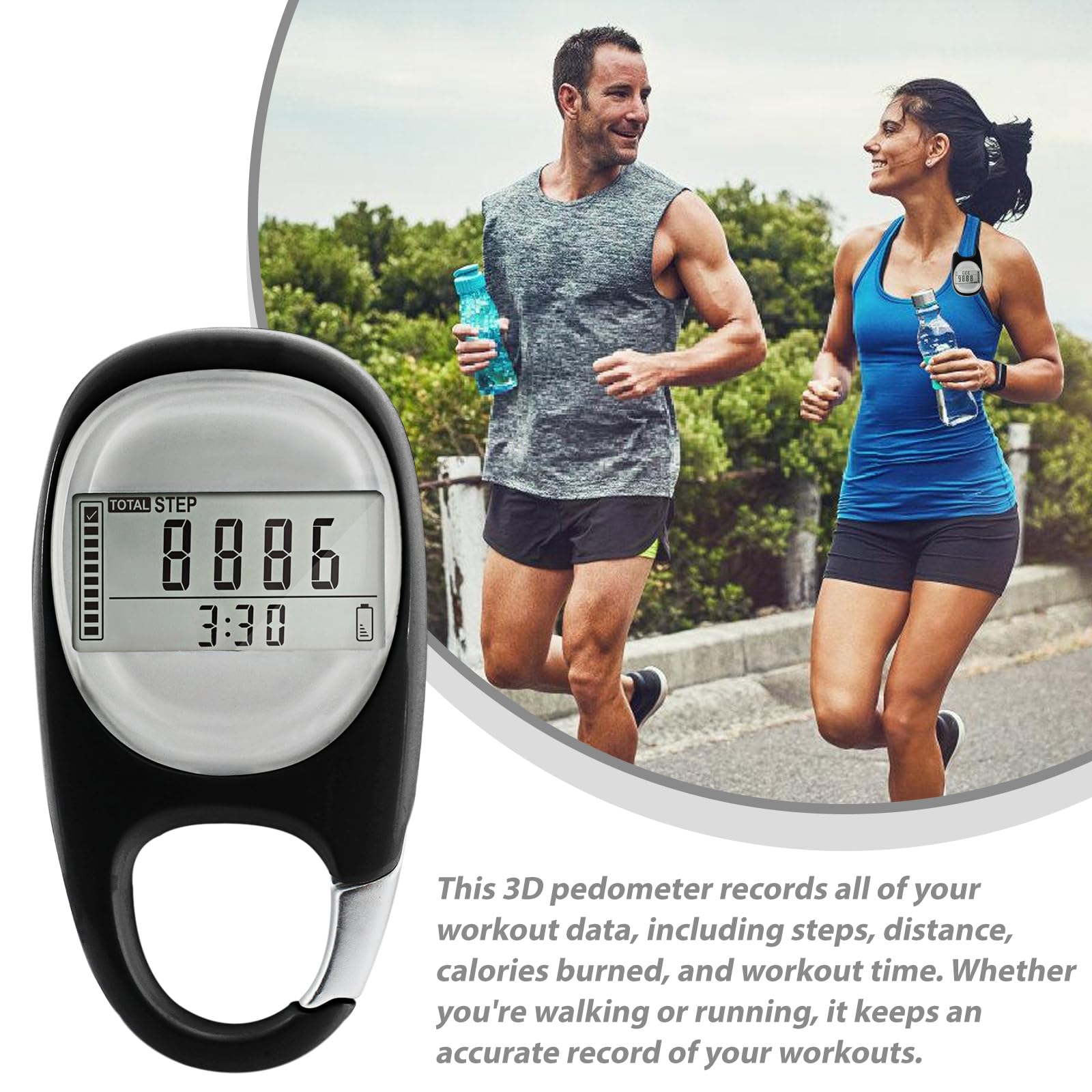 Podomètre 3D,Podometre Simple Avec Mode D'emploi En Français,Podometre Marche Clip,Compteur De Pas Avec Mousqueton Pour La Marche/La Course/La Randonnée/Le Sport