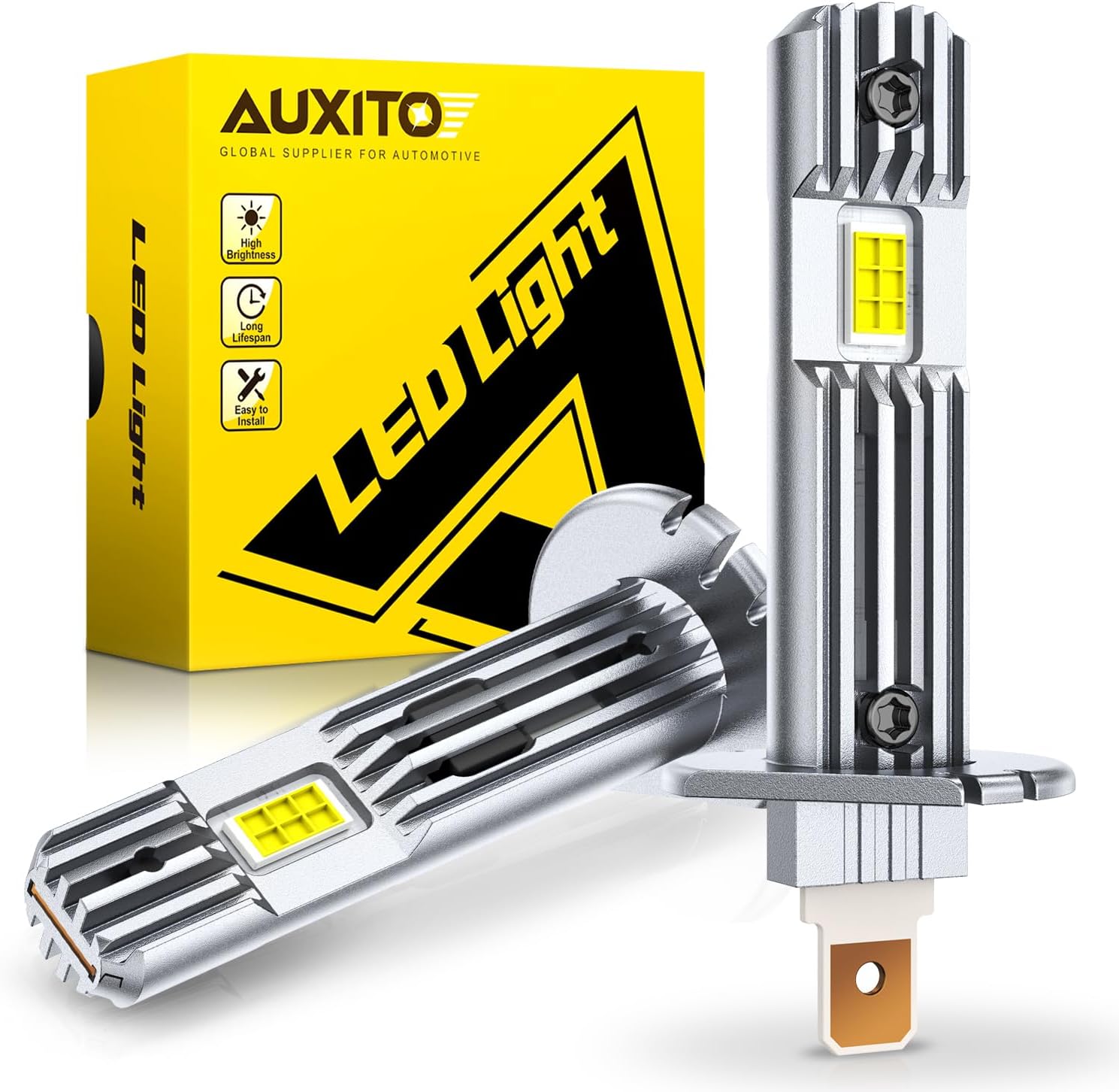 AUXITO H1 Bulb, 600% Brighter 6500K White, Direct Fit Mini Size, Hassle-Free Plug & Play, Extended Lifespan, Flicker-Free Operation, Pack of 2