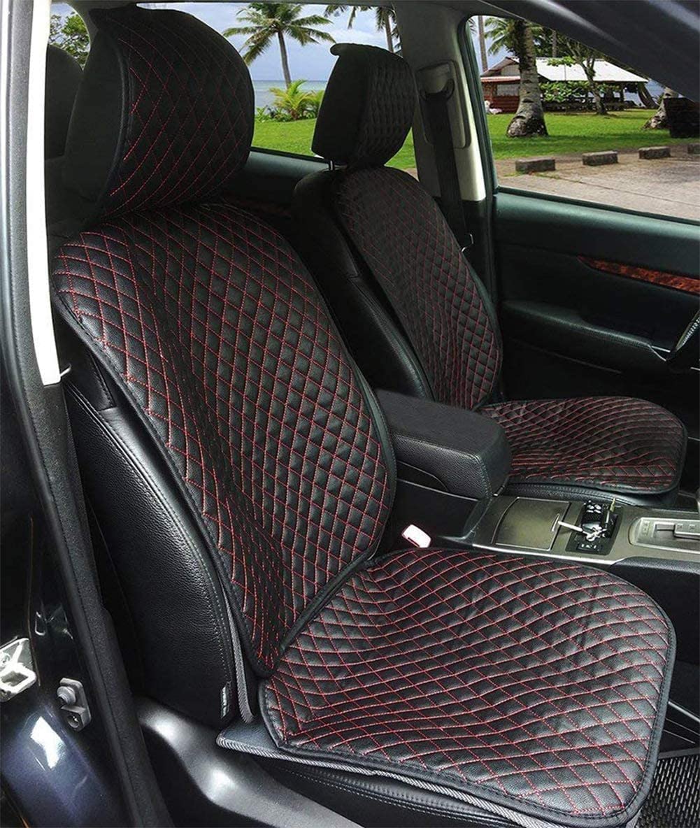 Housses De Siège Auto Big Ant - Lot De 2 En Cuir PU Noir Avec Charbon Bambou - Antidérapantes, Respirantes, Poches - 11